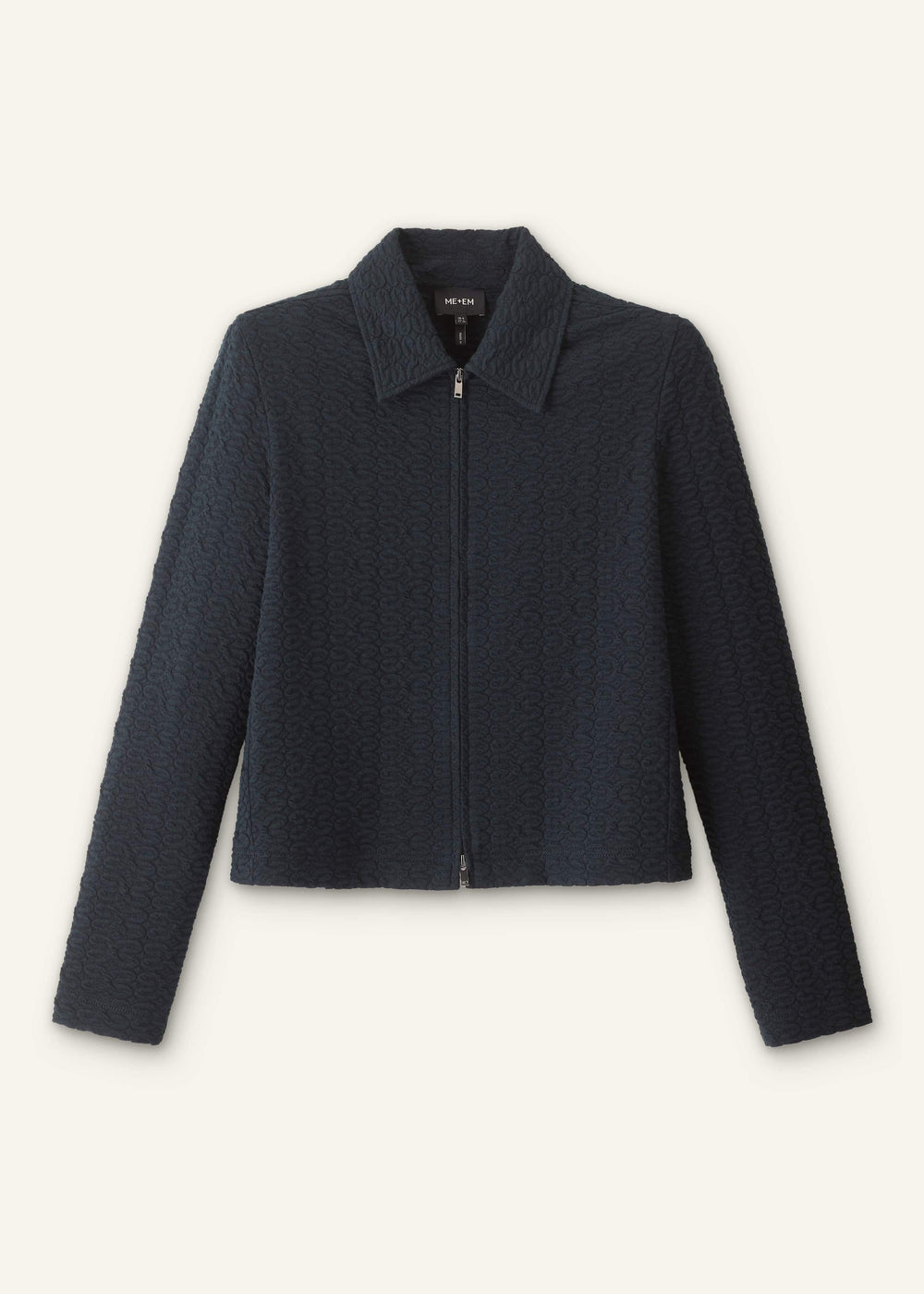 Navy Curling Crosses Jacquard Textured Zip Top