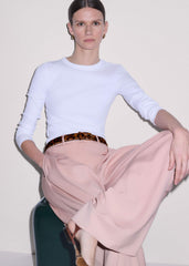 White Cotton Rib Long Sleeve Top