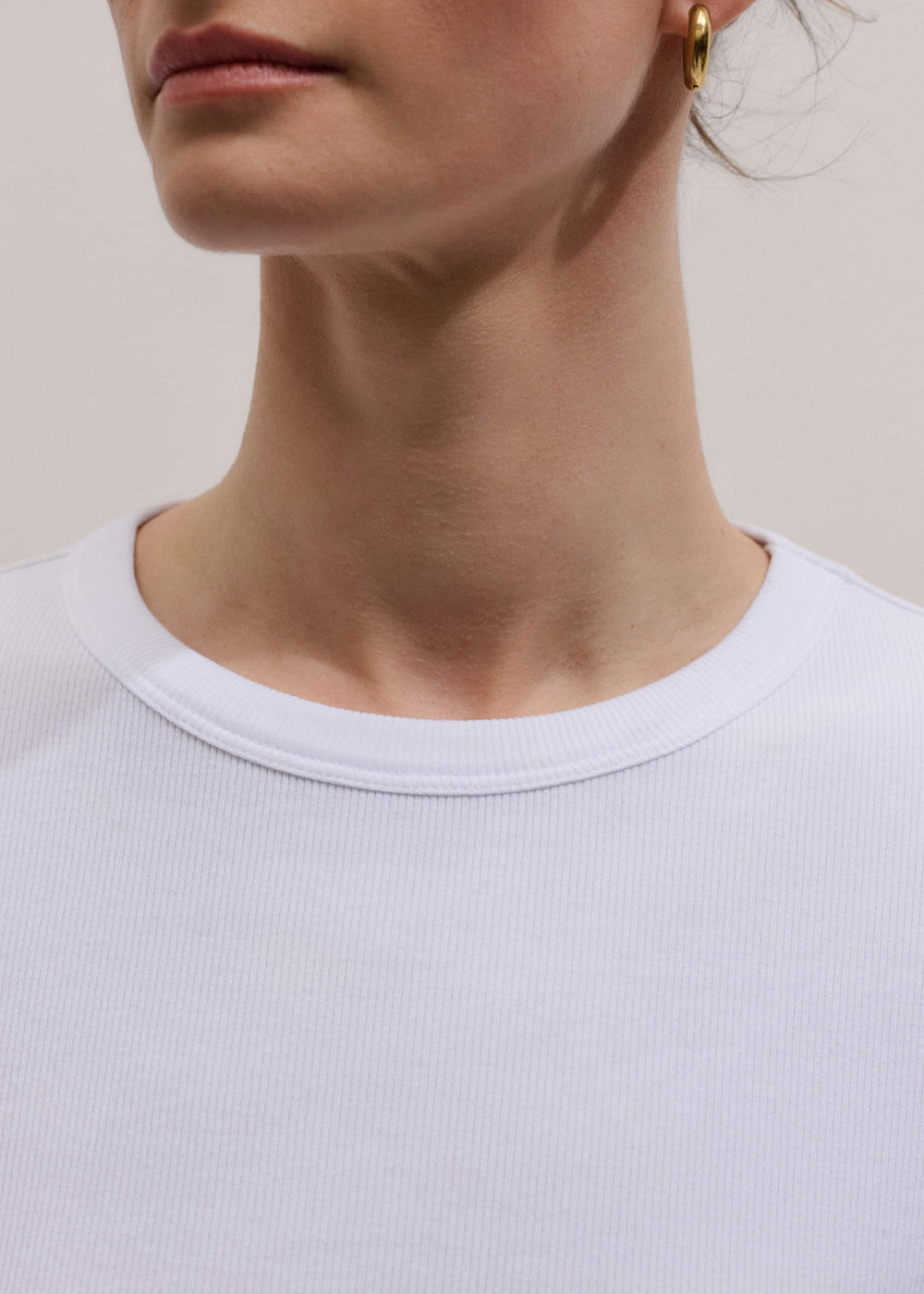 White Cotton Rib Long Sleeve Top