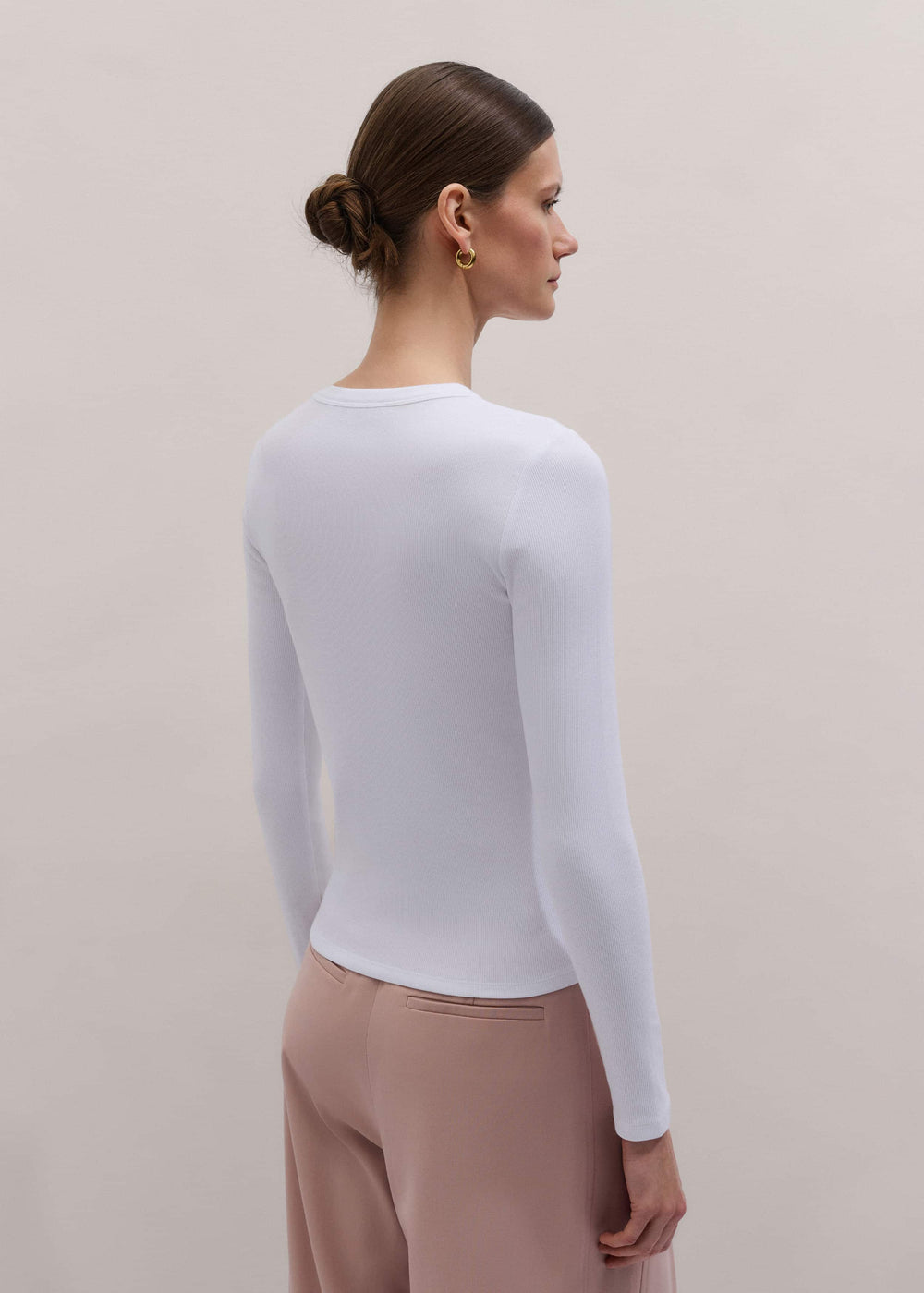 White Cotton Rib Long Sleeve Top