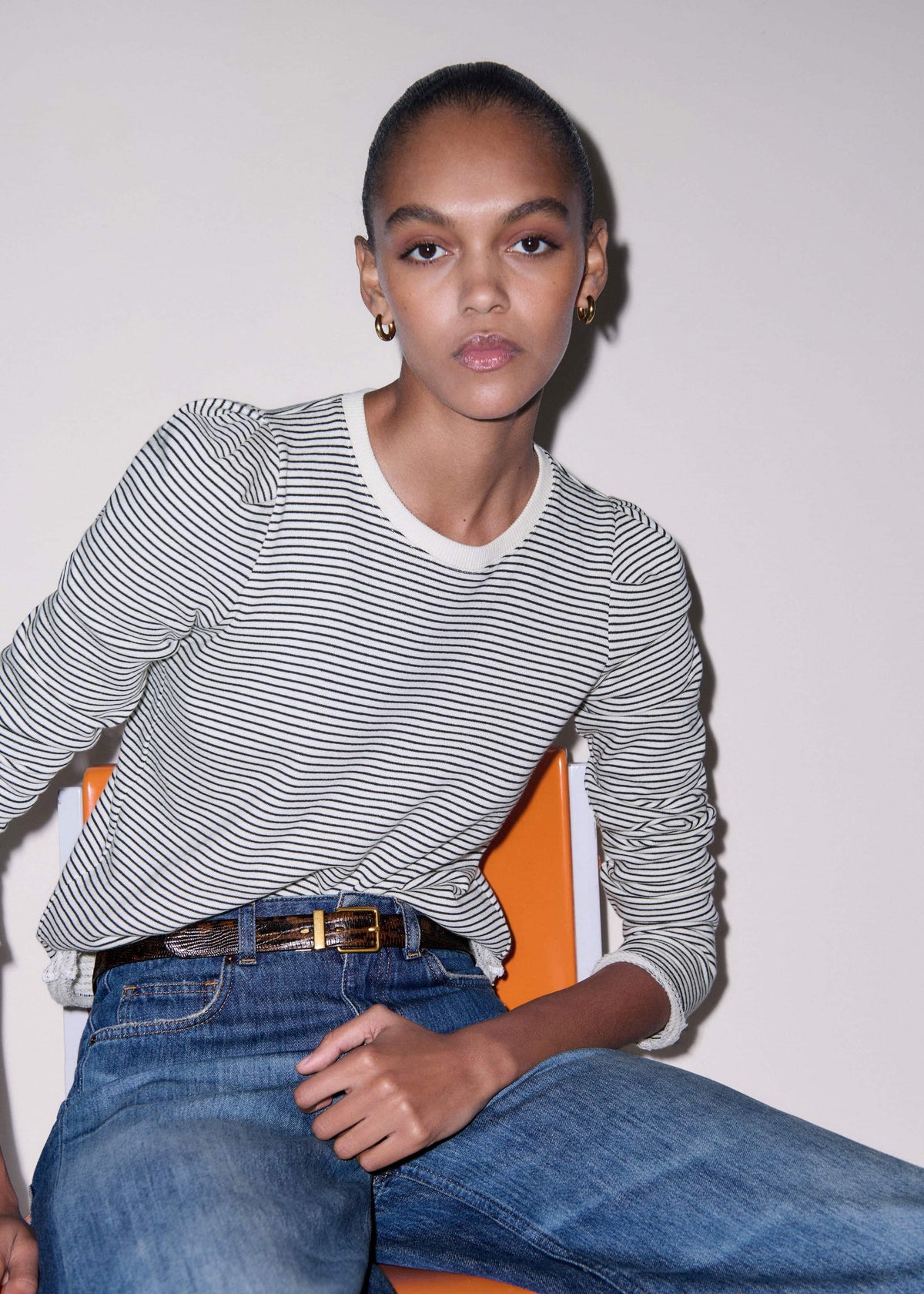 Navy Stripe Pouf Sleeve Sweatshirt