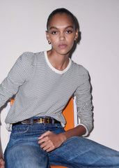Navy Stripe Pouf Sleeve Sweatshirt