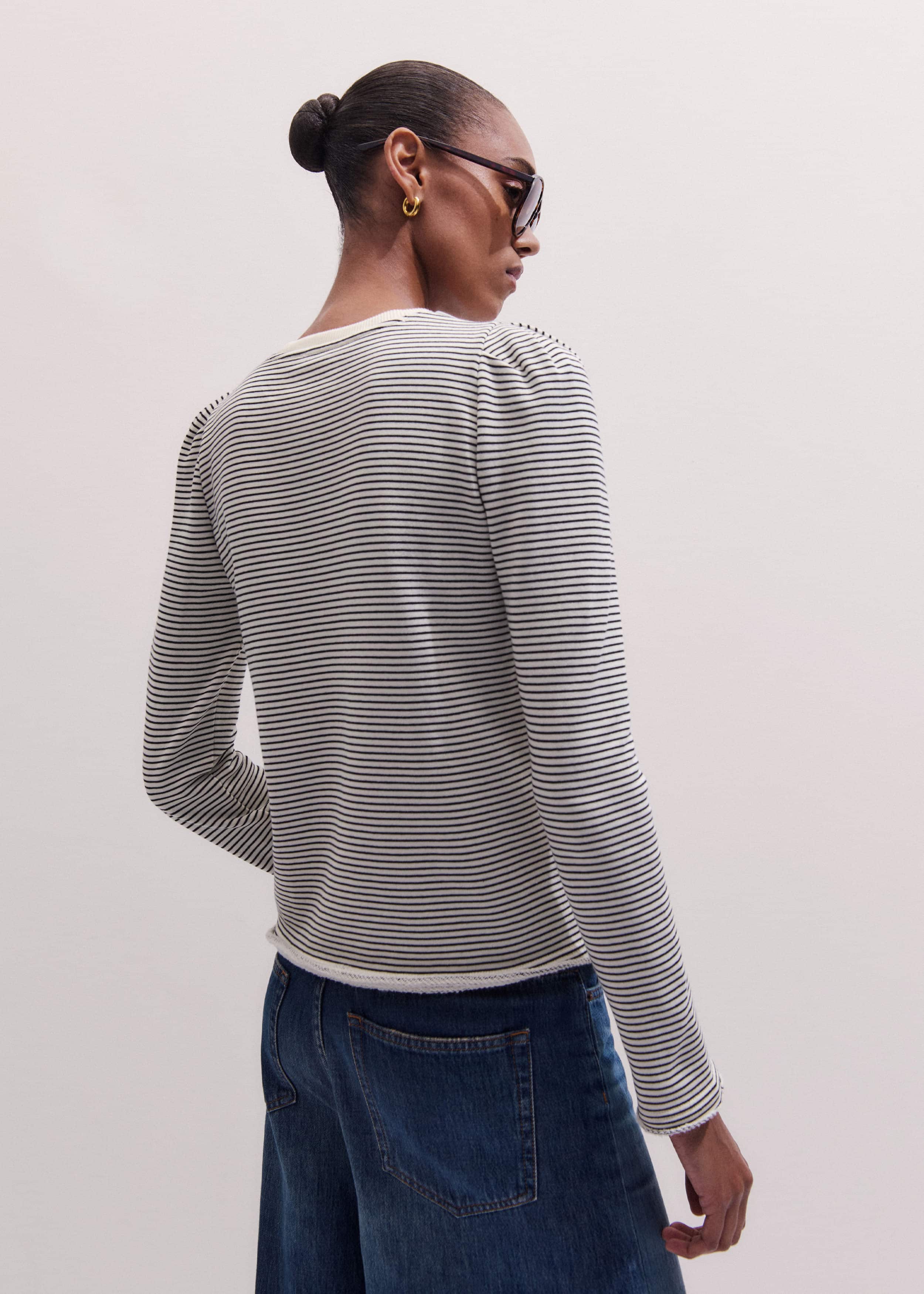 Navy Stripe Pouf Sleeve Sweatshirt