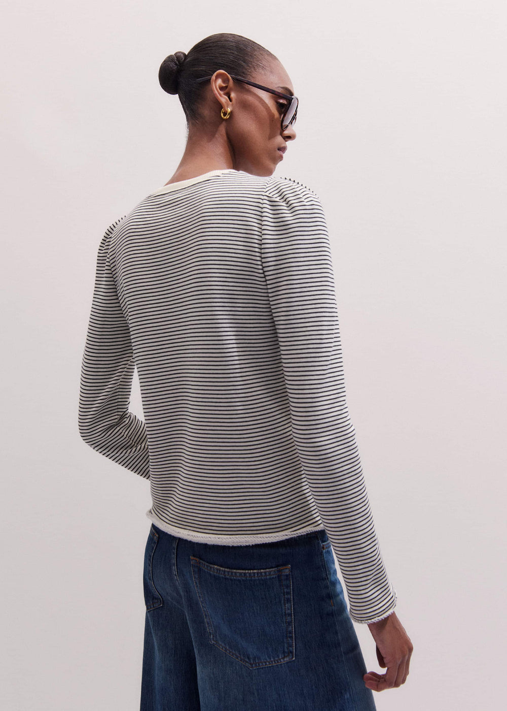 Navy Stripe Pouf Sleeve Sweatshirt