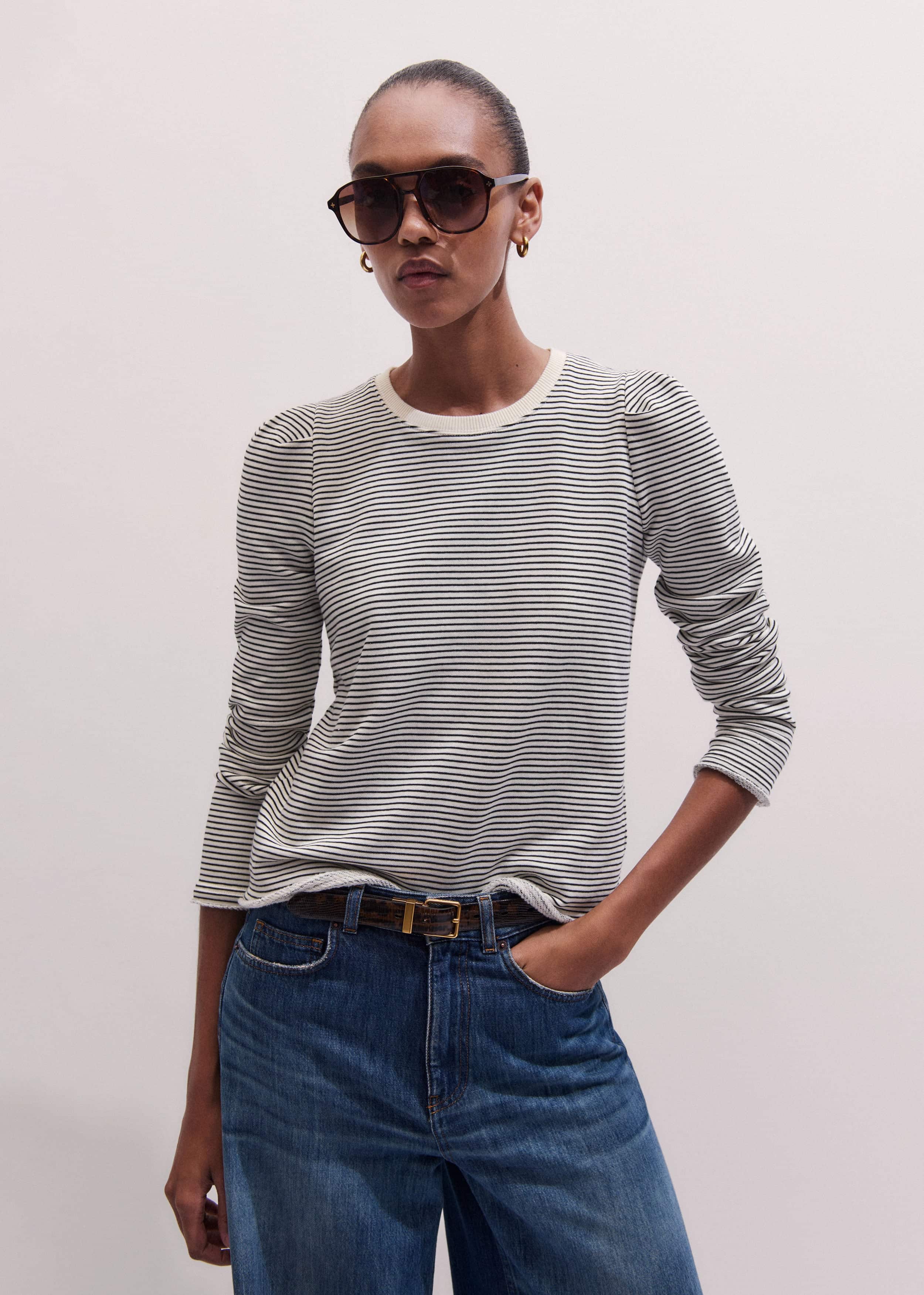 Navy Stripe Pouf Sleeve Sweatshirt