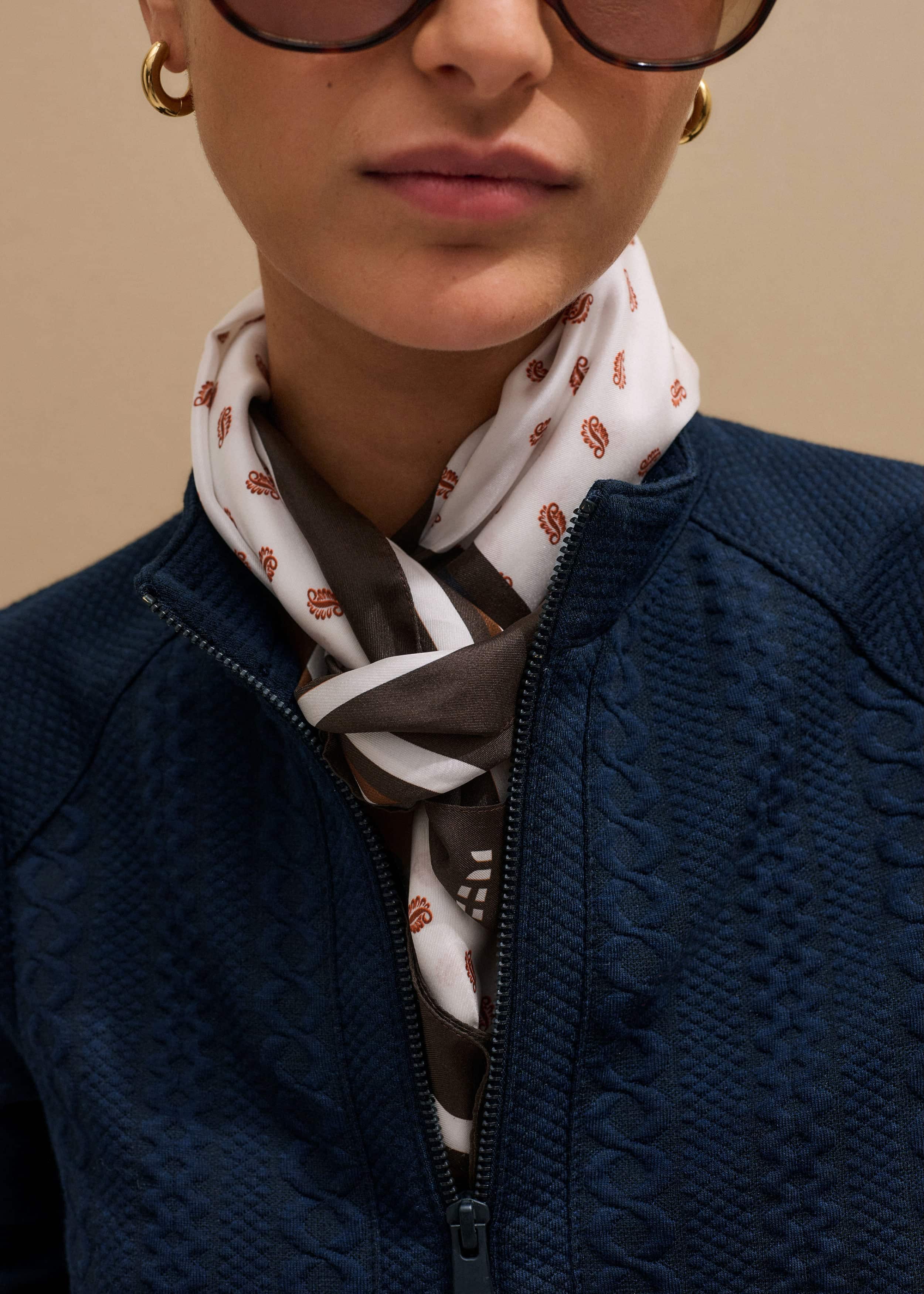 Navy Cable Jacquard Half-Zip Top