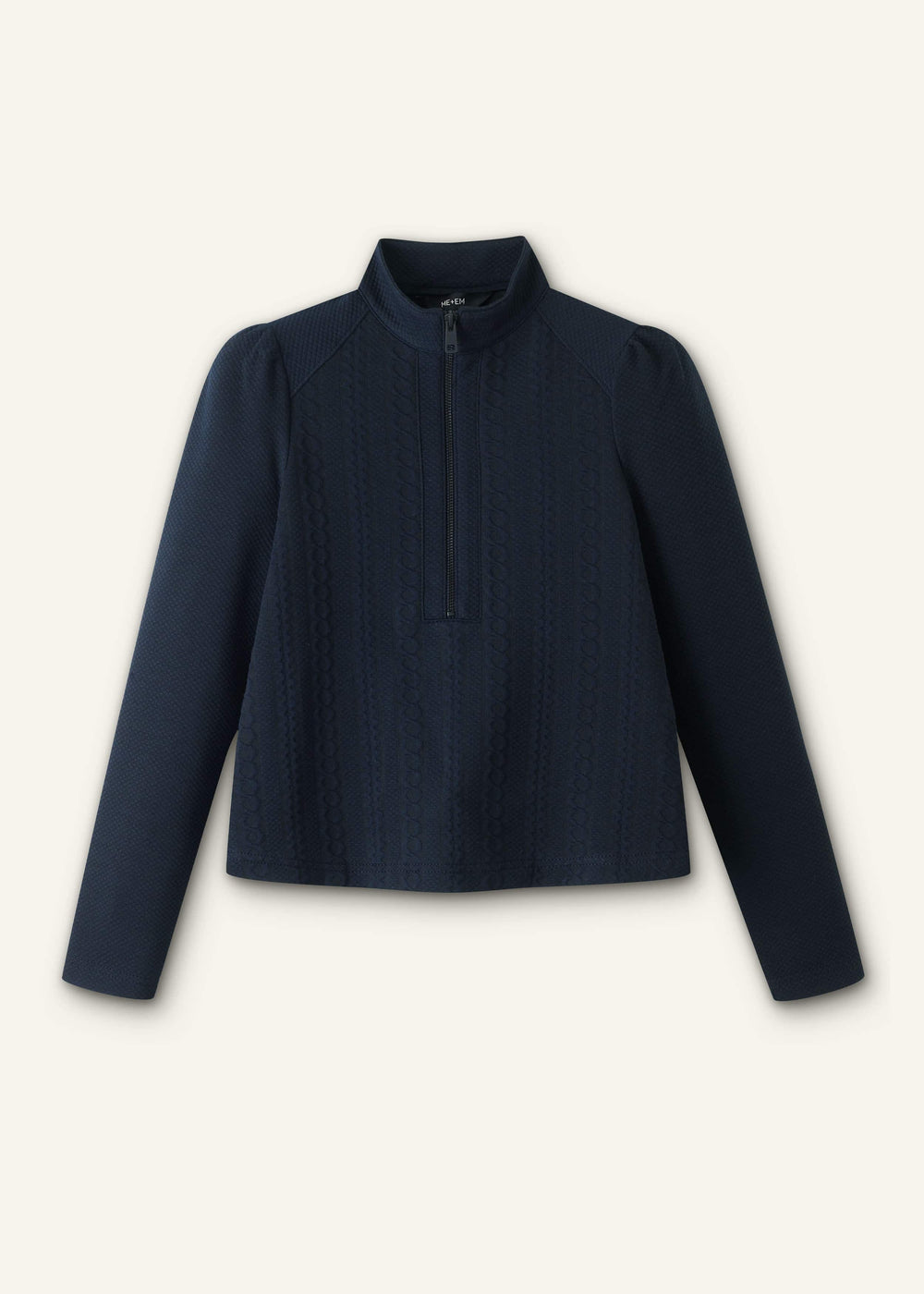 Navy Cable Jacquard Half-Zip Top