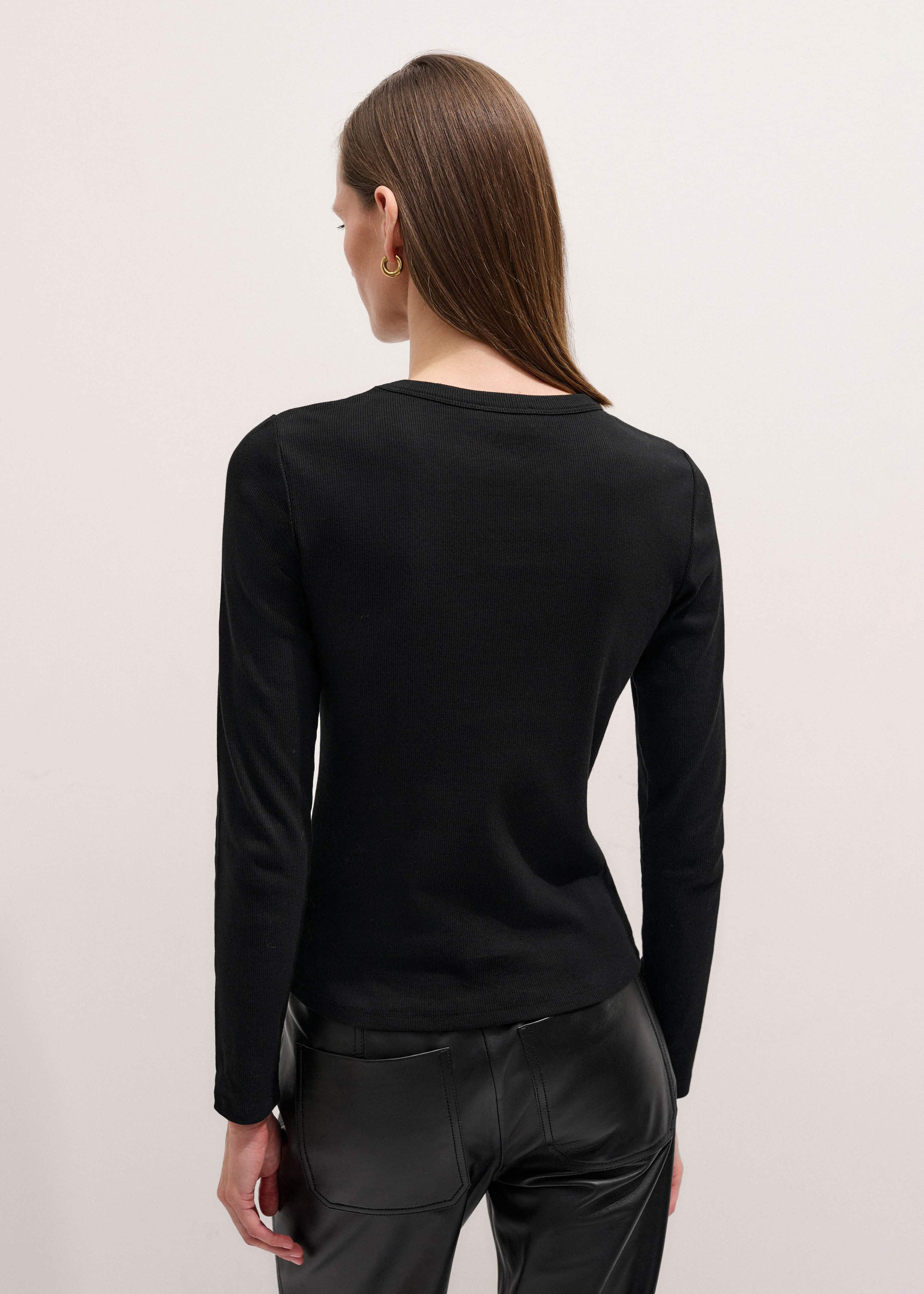 Black Cotton Rib Perfect Basic Top