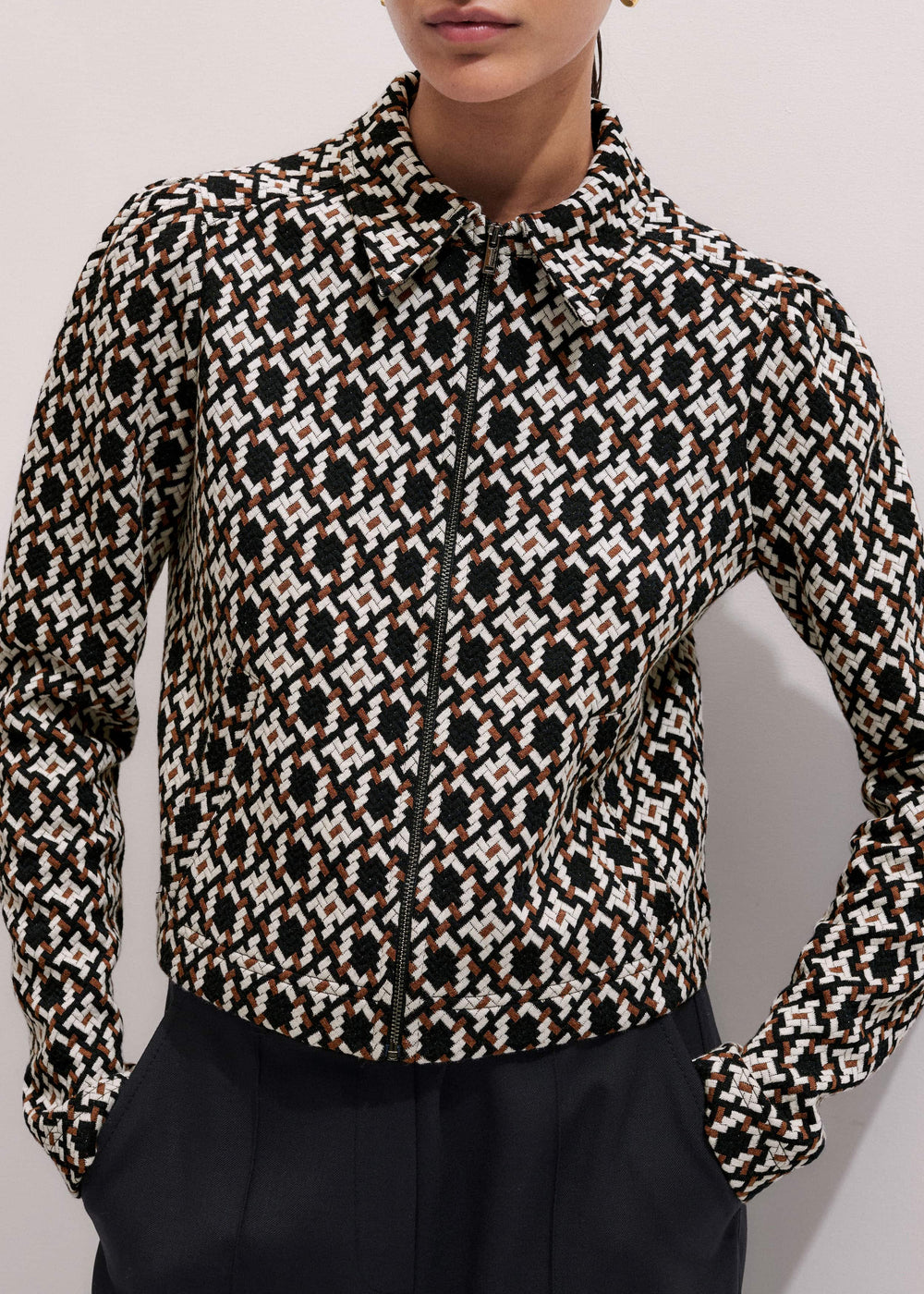 Navy Graphic Jacquard Zip-Through Jacket