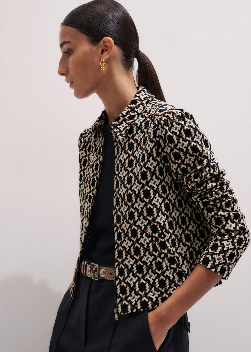 Navy Graphic Jacquard Zip-Through Jacket