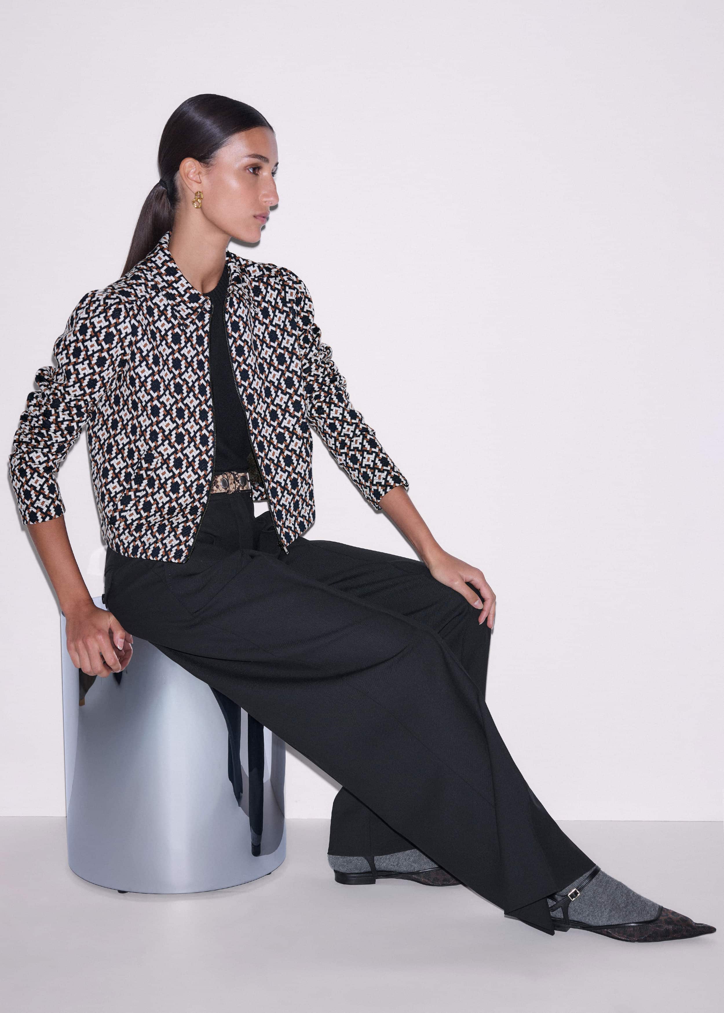 Navy Graphic Jacquard Zip-Through Jacket