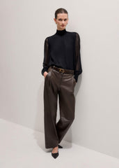 Black Silk Chic Rib Straight Blouse