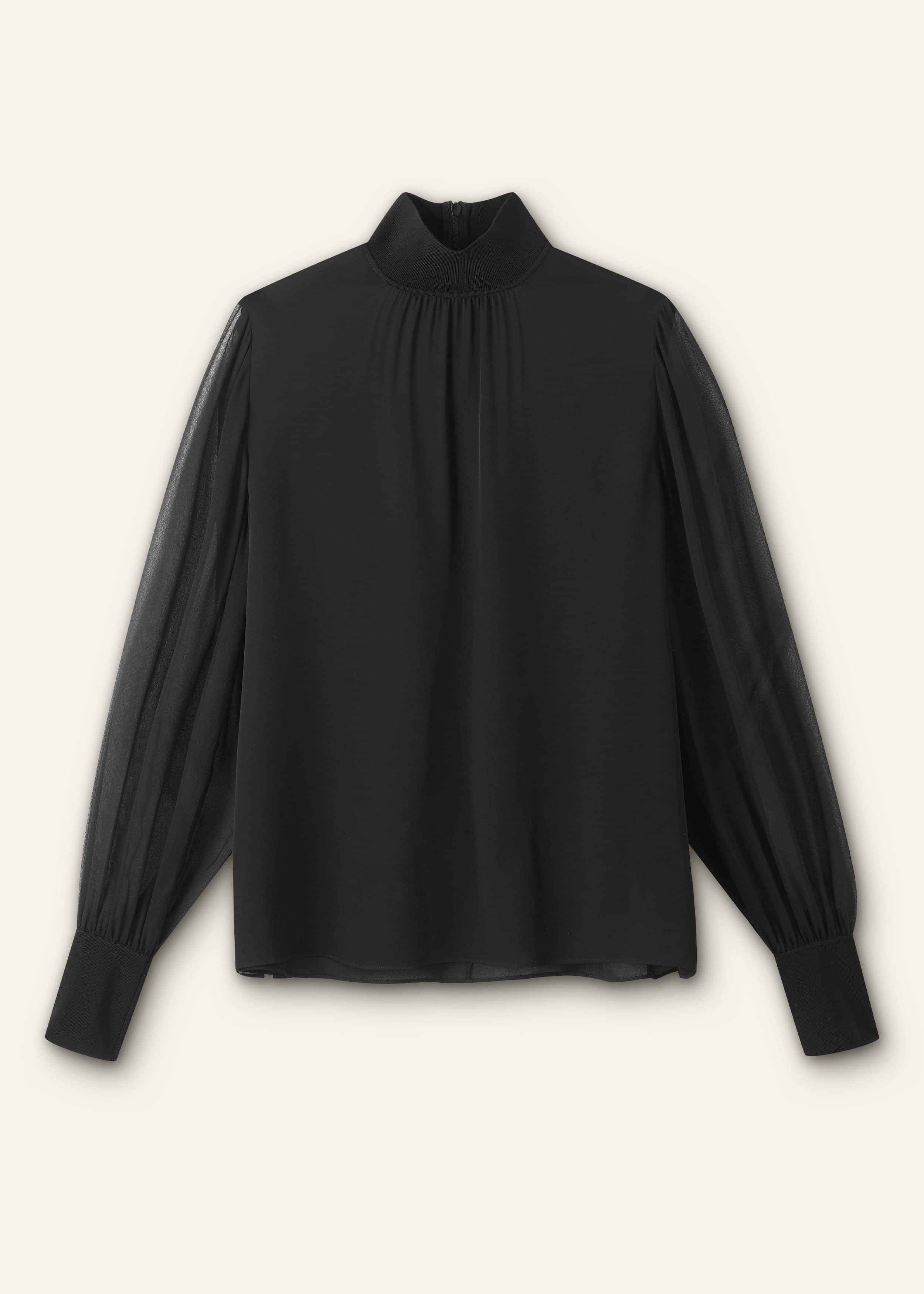 Black Silk Chic Rib Straight Blouse