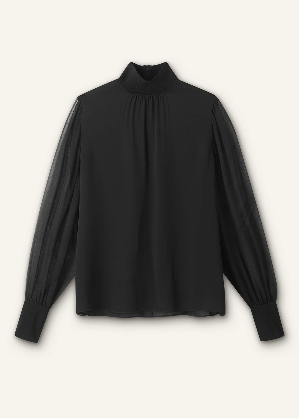Black Silk Chic Rib Straight Blouse