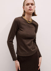 Brown Cotton Rib Perfect Basic Top