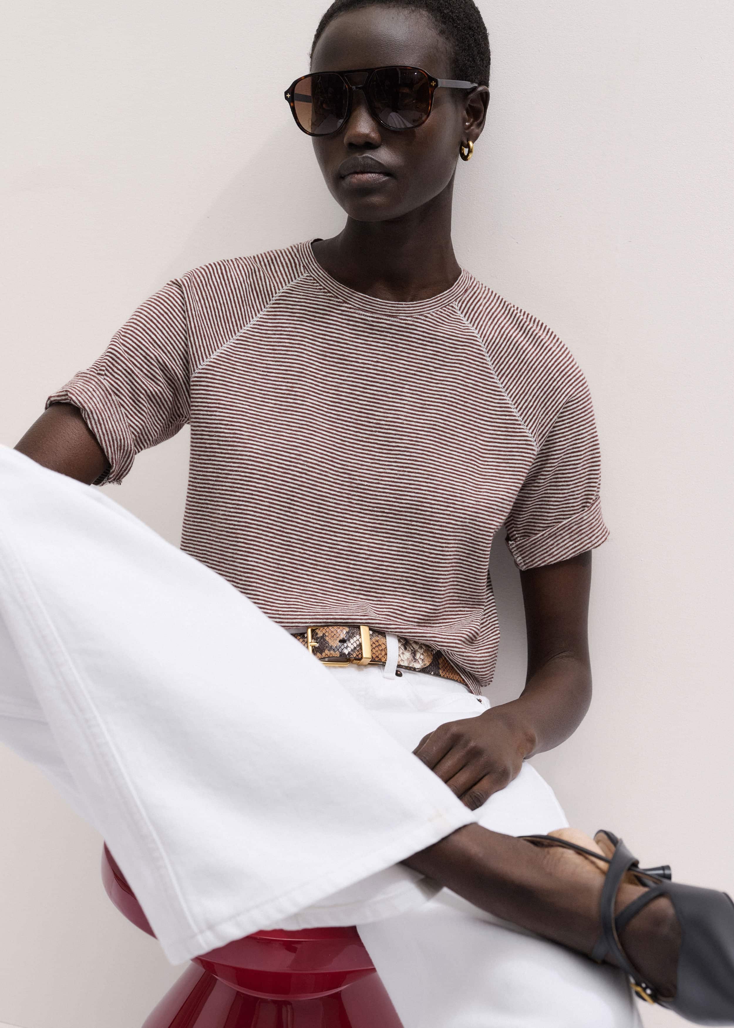 Cinnamon Soft Washed Stripe Raglan Tee