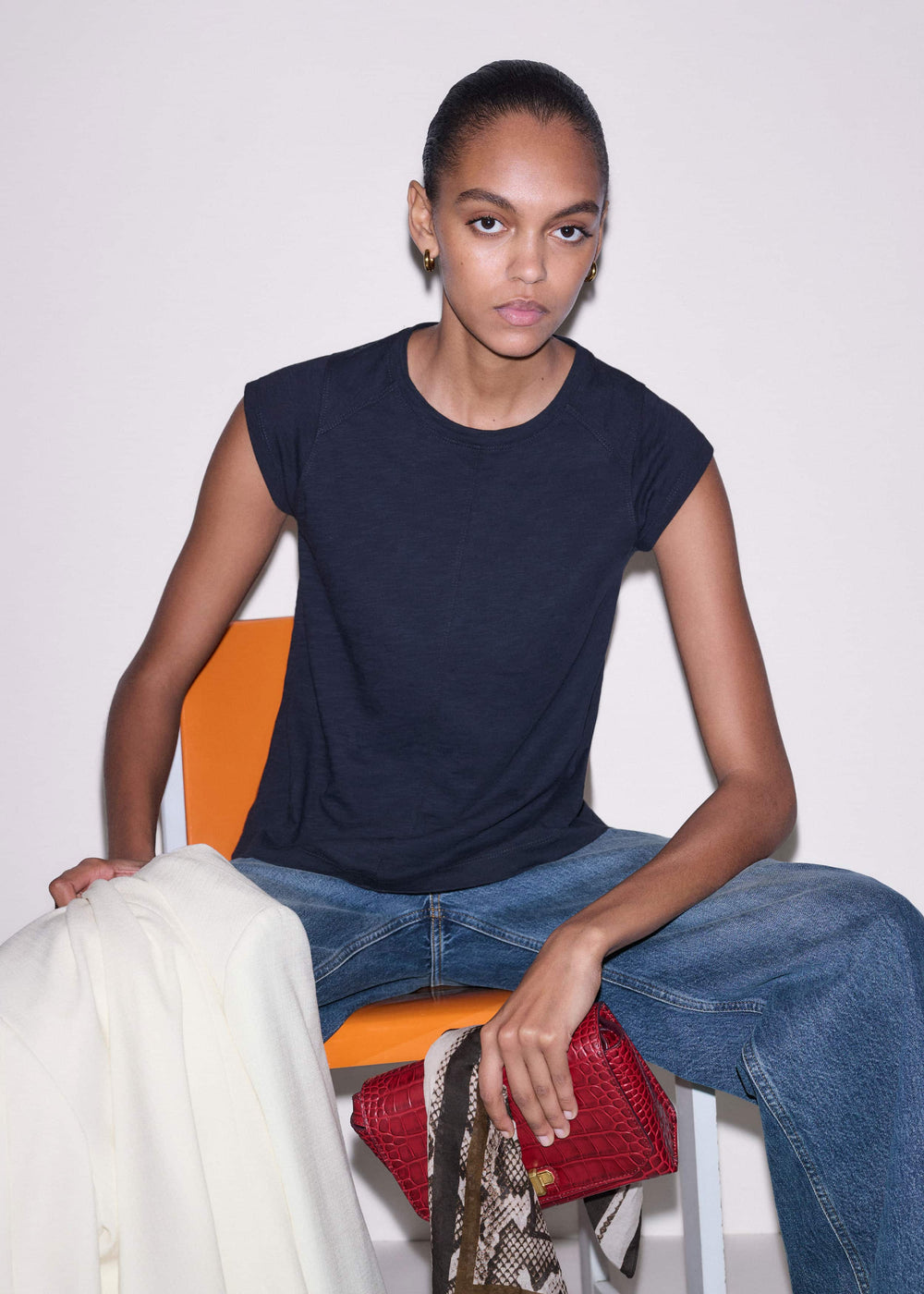 Navy Cap Sleeve Crew Neck Swing Tee
