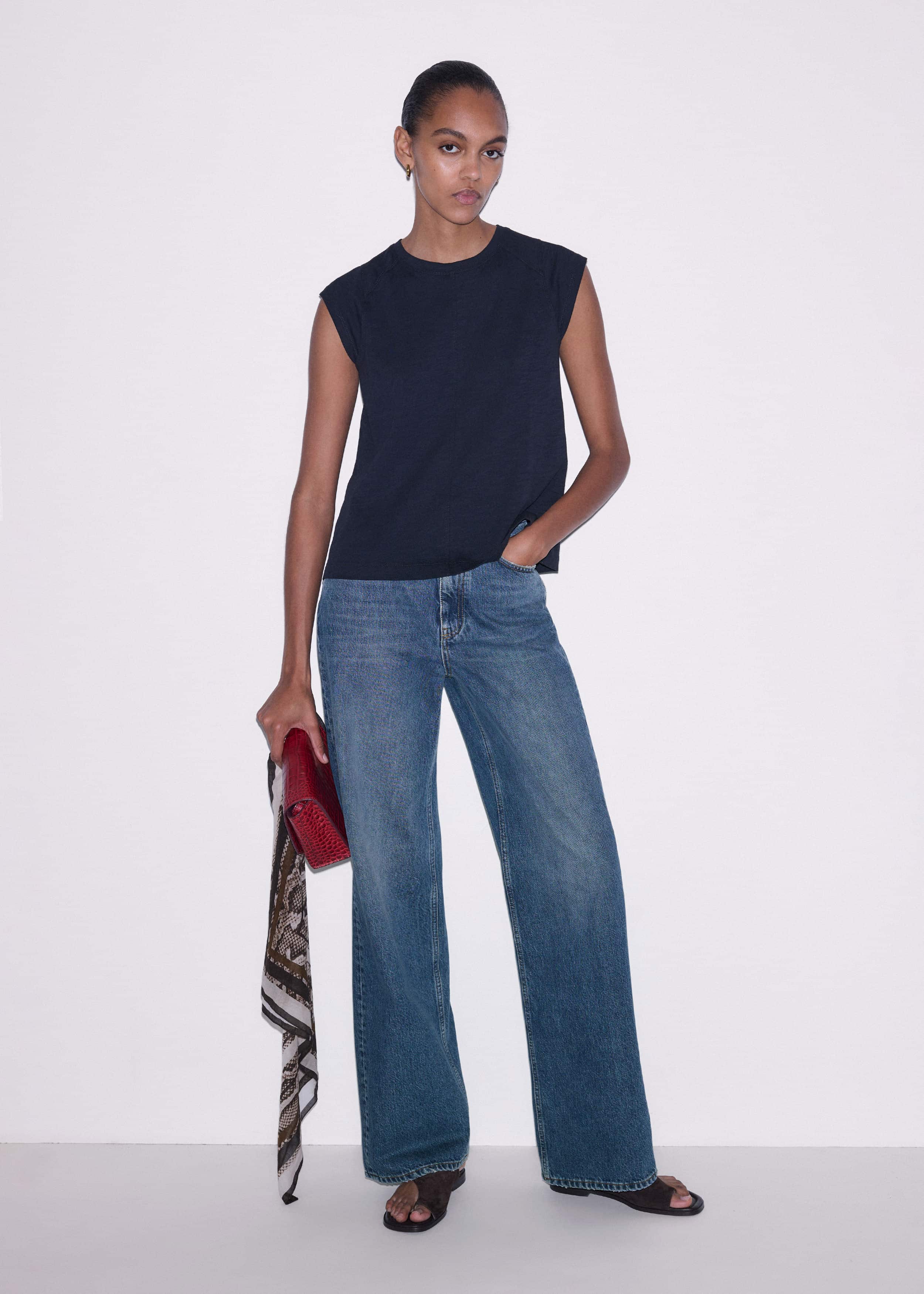 Navy Cap Sleeve Crew Neck Swing Tee