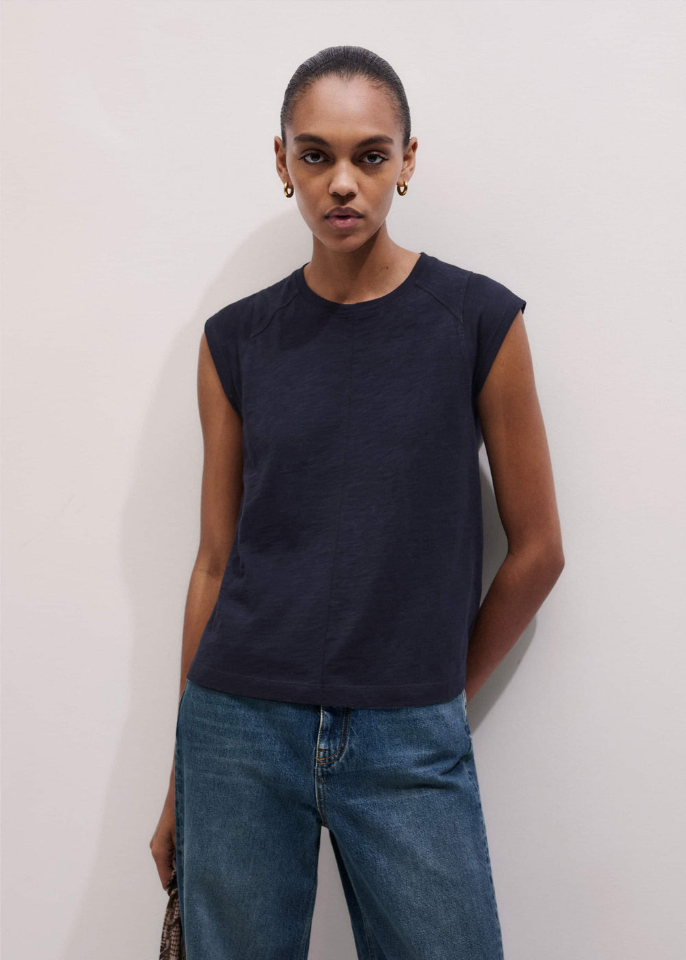 Navy Cap Sleeve Crew Neck Swing Tee