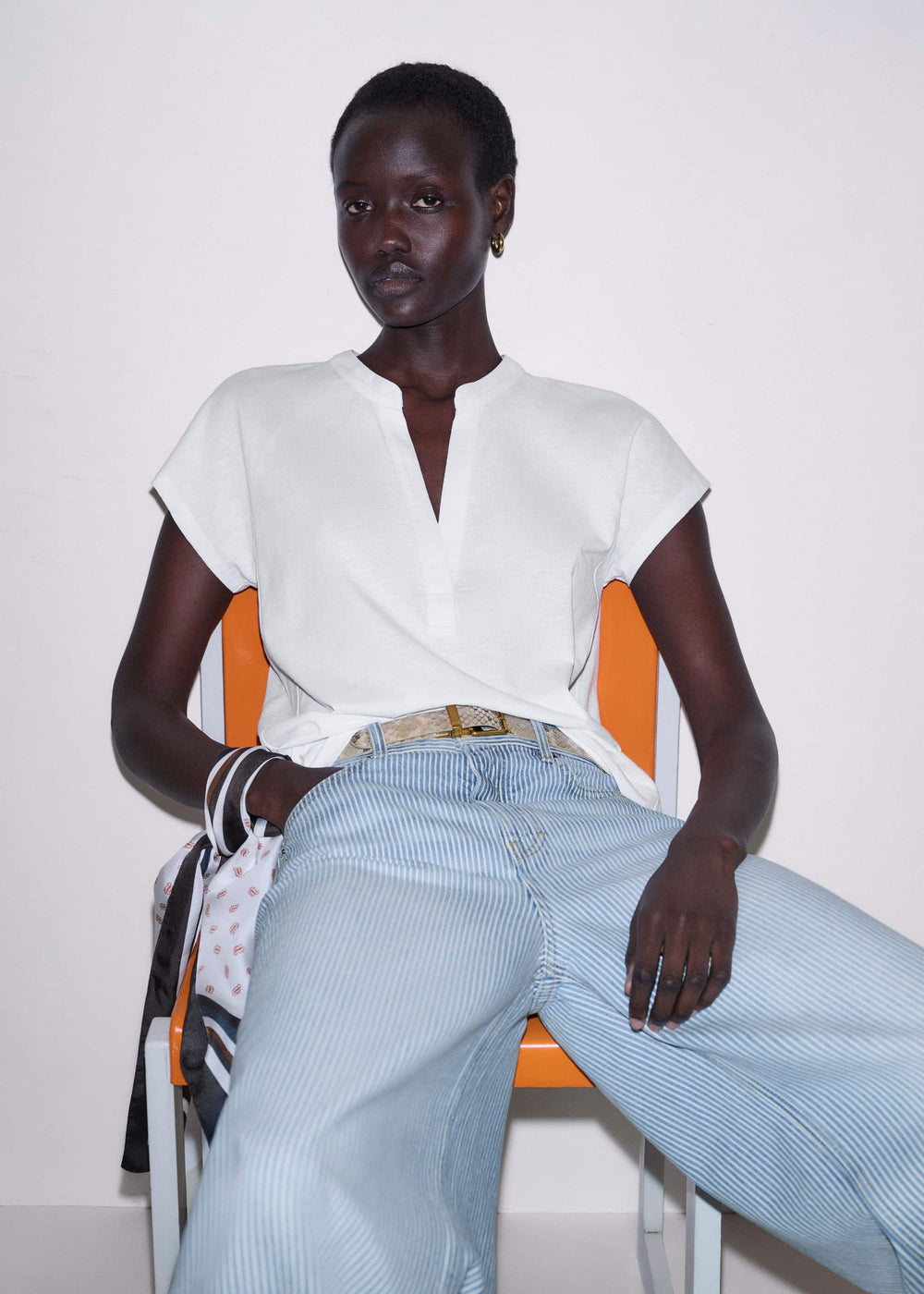 White Open Placket Swing Top