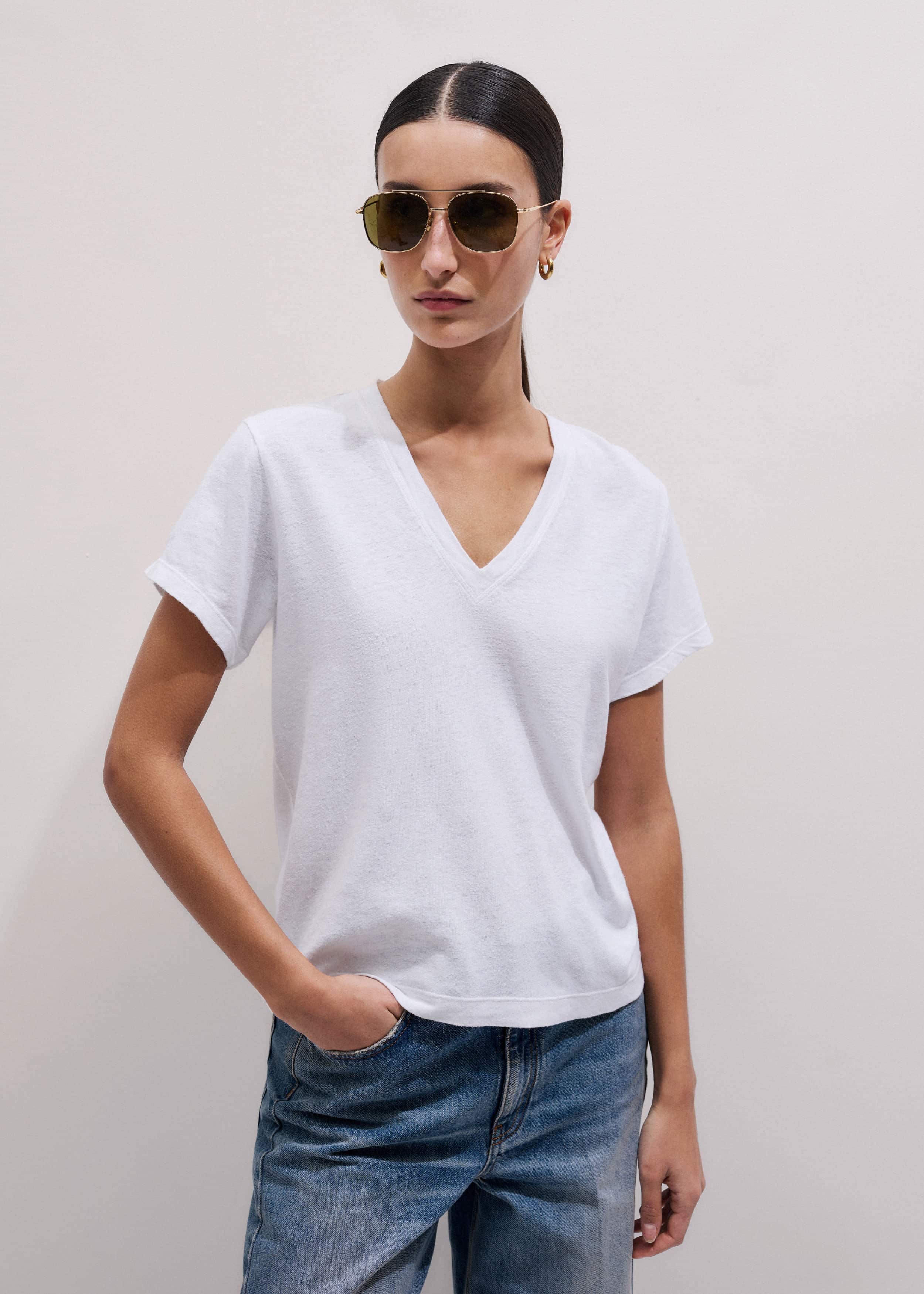 White Soft Washed V-Neck Tee