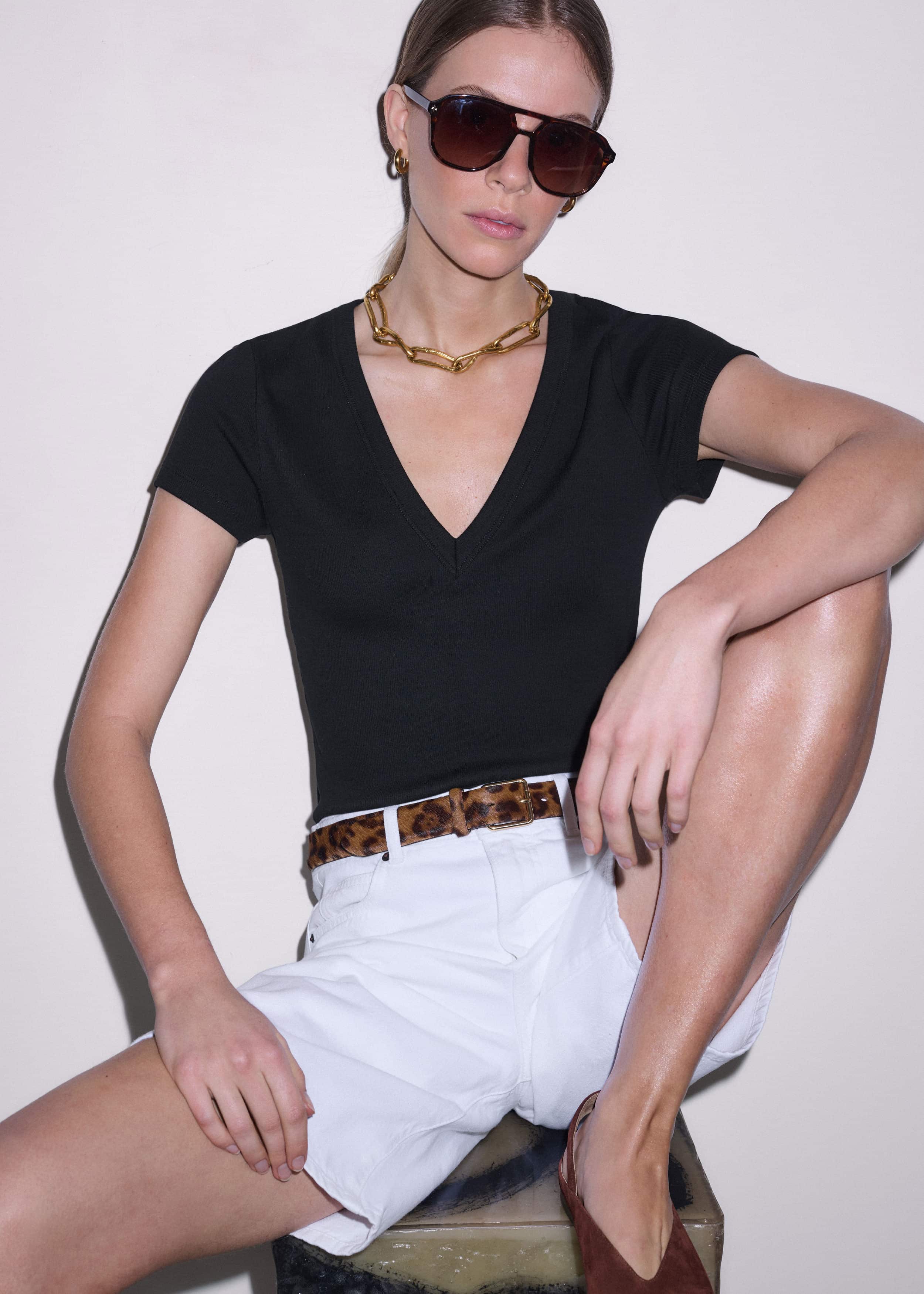 Black Ultimate Fitted Rib V-Neck Tee