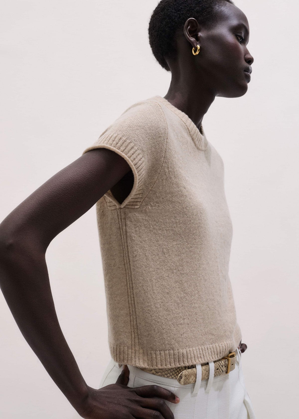 Oatmeal Cashmere Shrunken Knit Baby Tee
