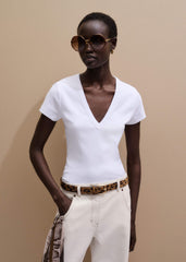 White Ultimate Fitted Rib V-Neck Tee