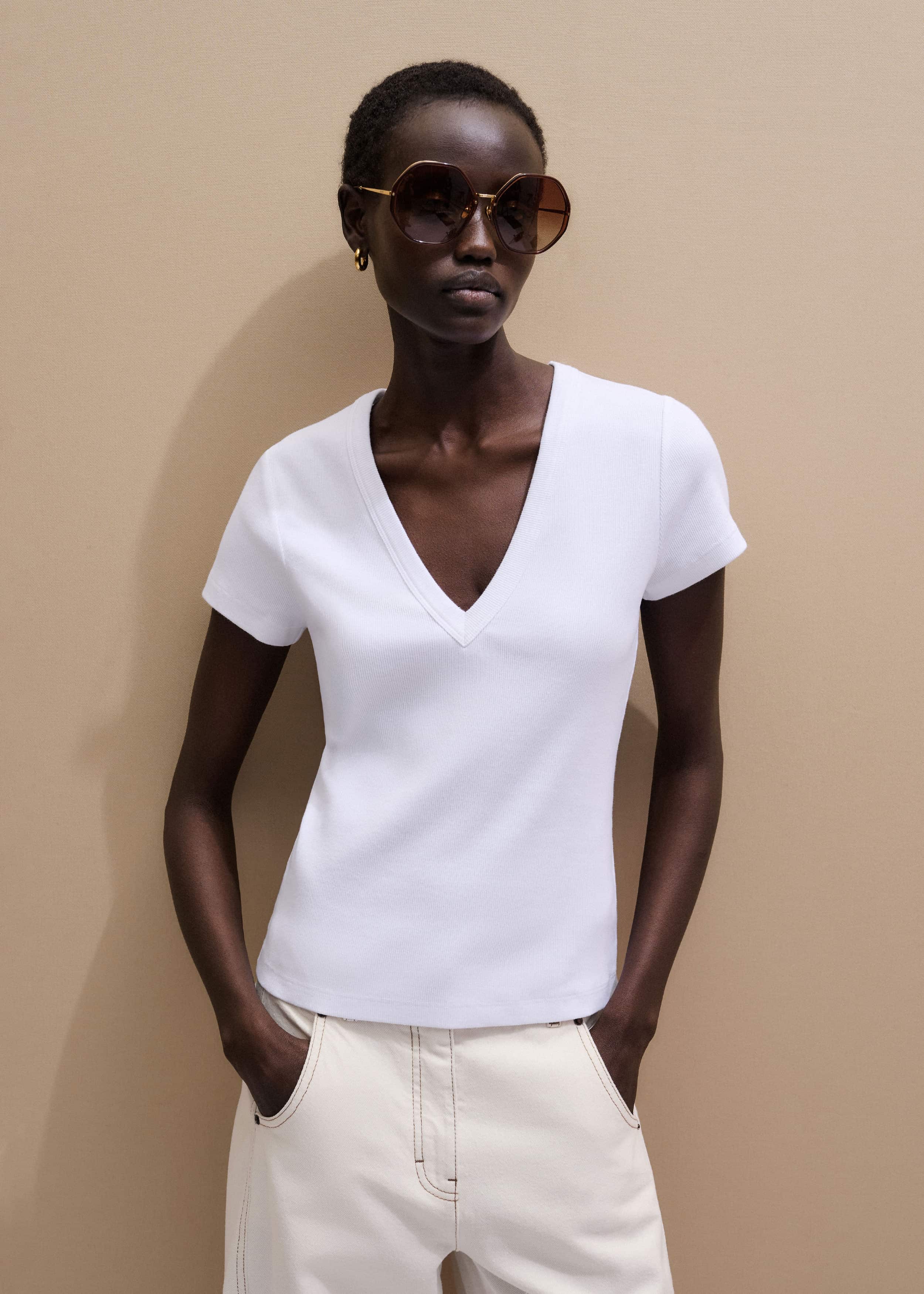 White Ultimate Fitted Rib V-Neck Tee