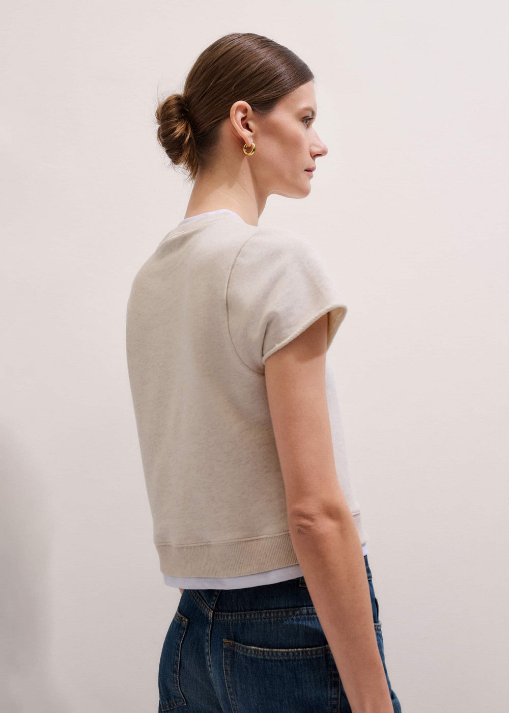 Oatmeal Double Layer Short Sleeve Sweatshirt