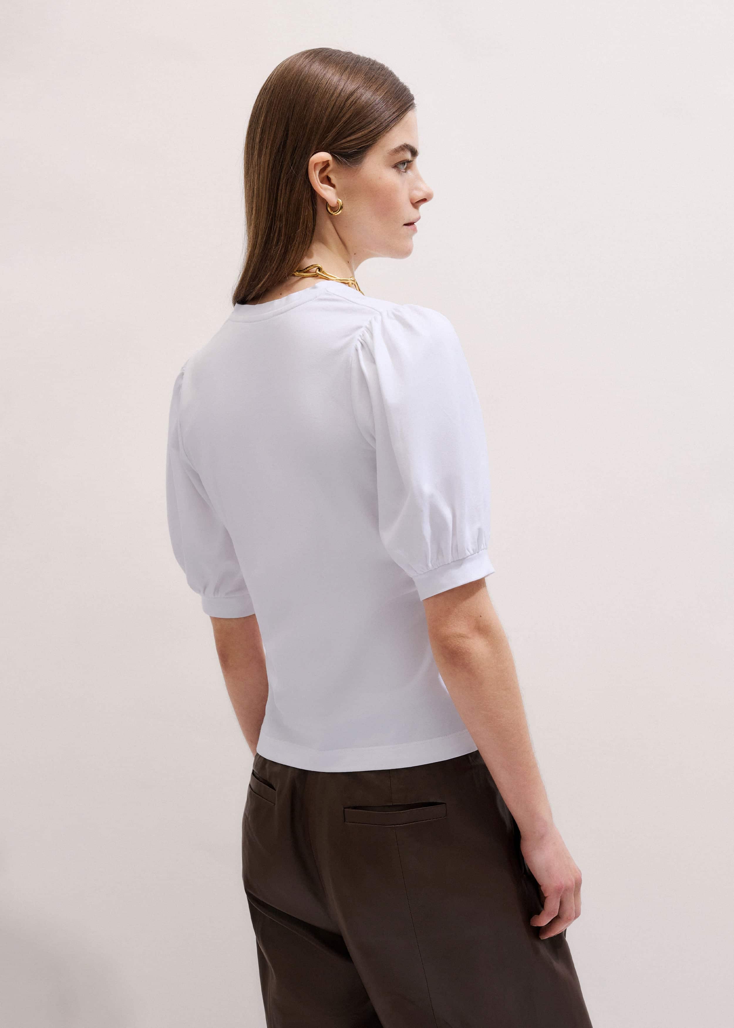 White Feminine Sleeve V-Neck Tee
