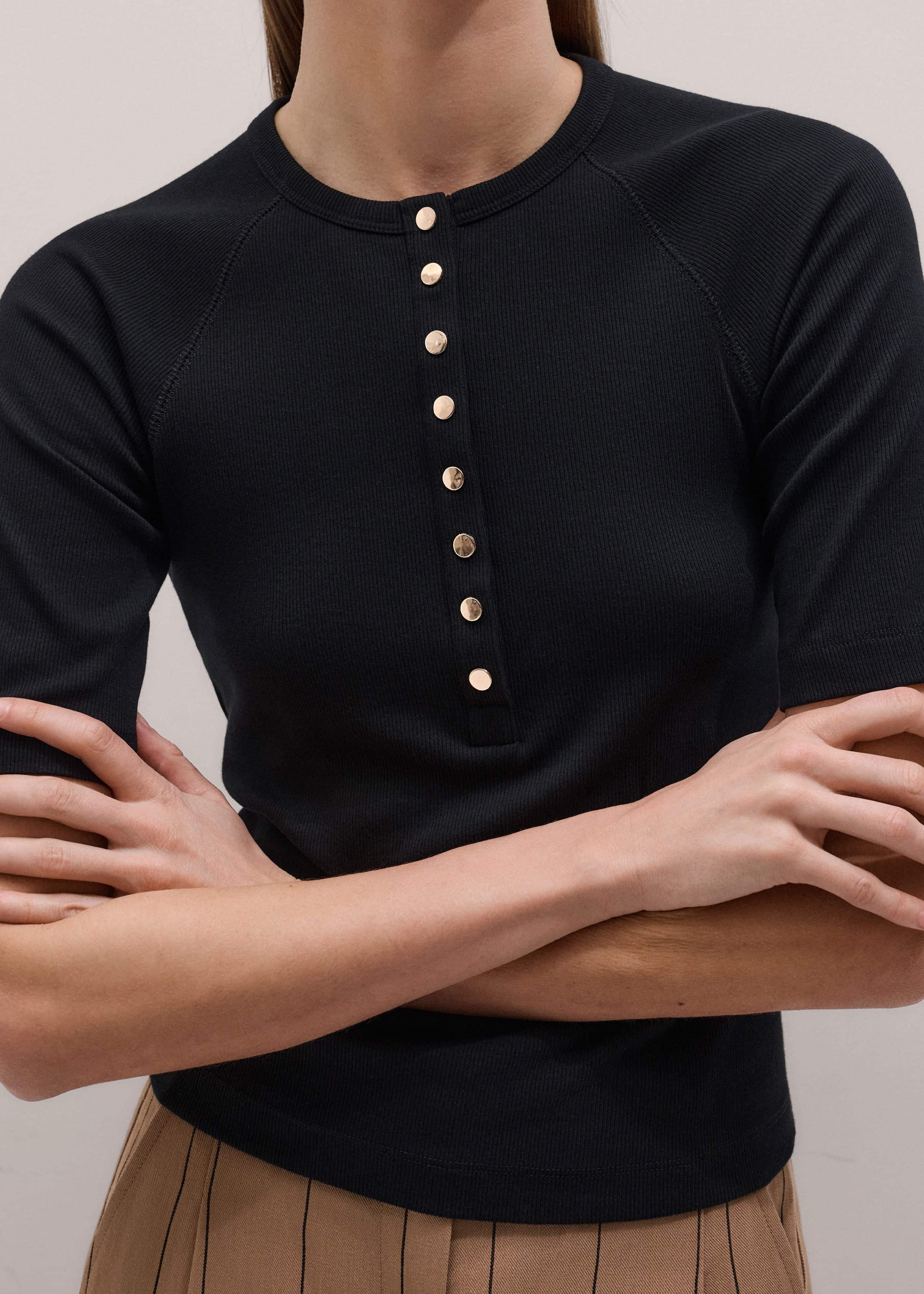 Black Short Sleeve Henley Top
