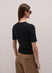 Black Short Sleeve Henley Top