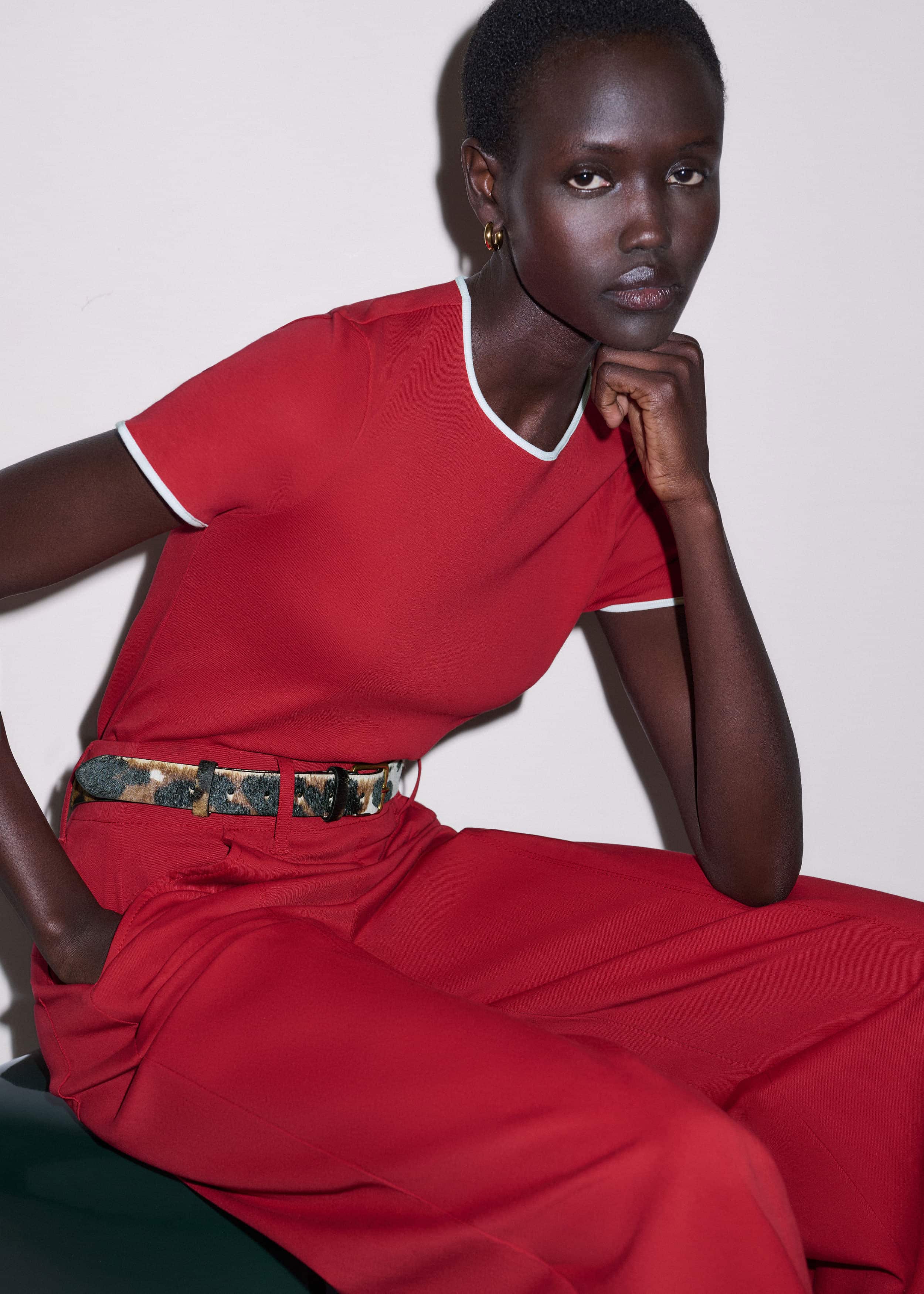 Red Contrast Trim Slim Tee