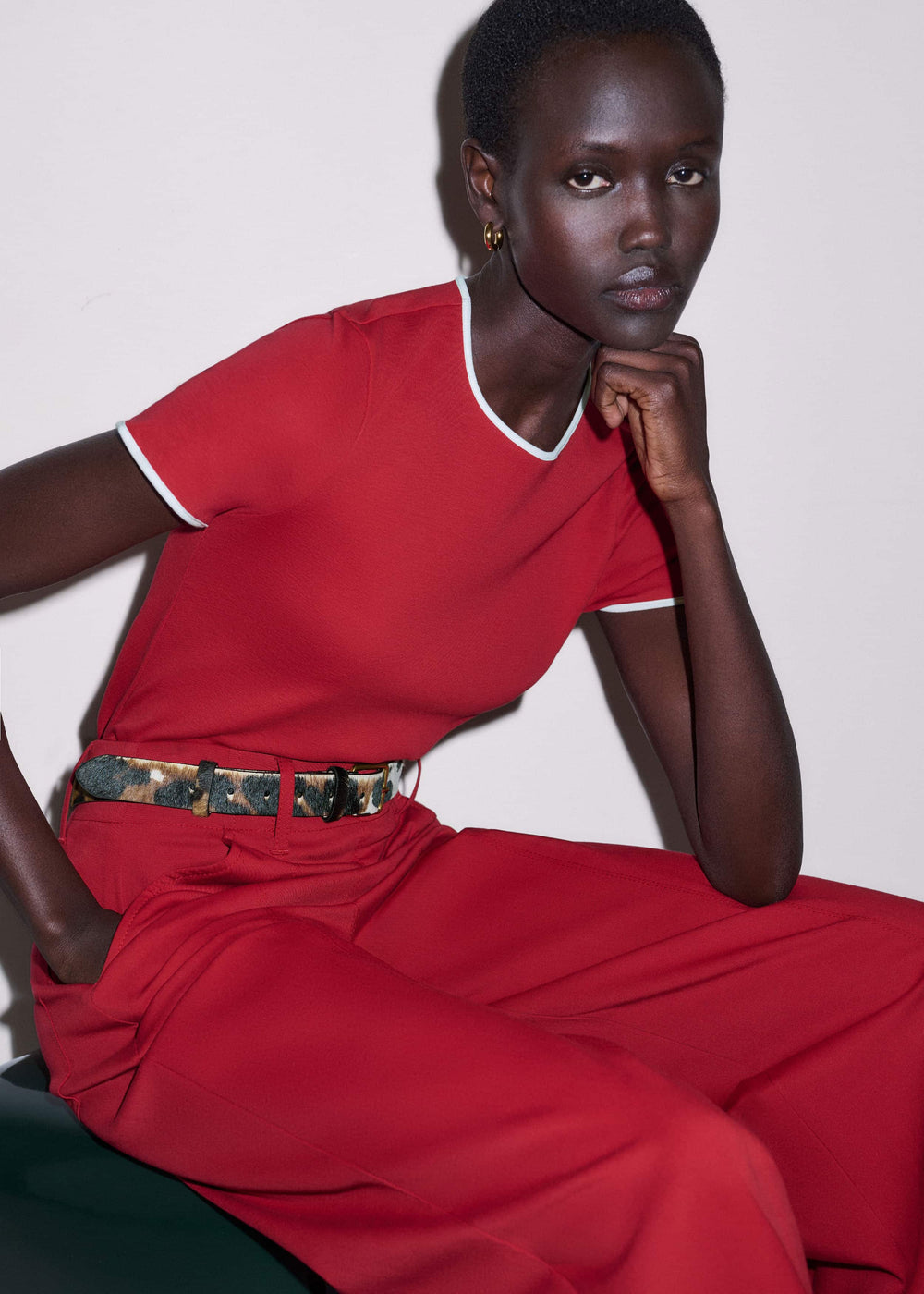 Red Contrast Trim Slim Tee