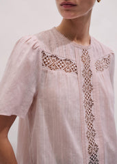 Pink Embroidered Cutout Tee