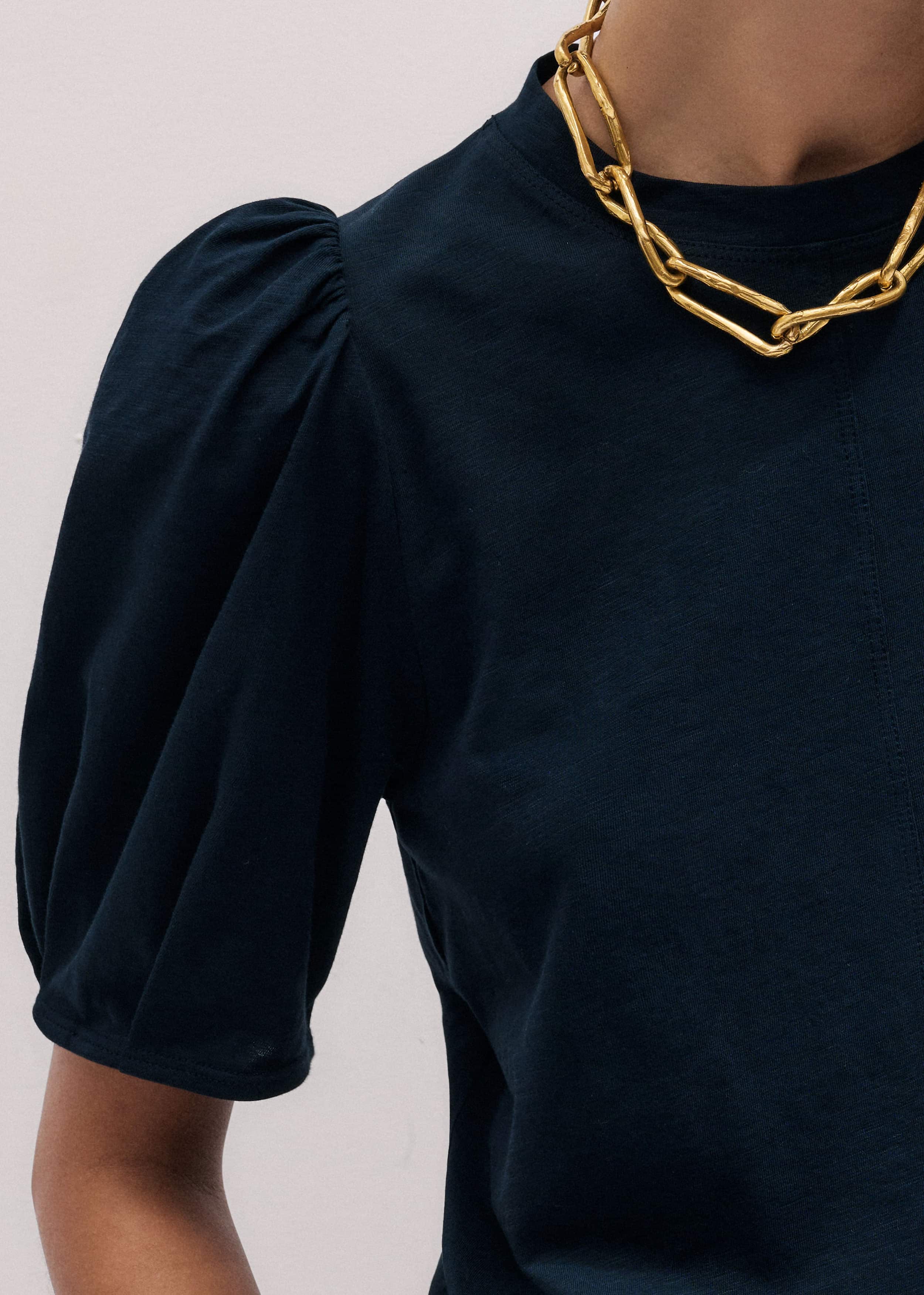 Navy Feminine Sleeve Swing Top