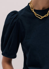 Navy Feminine Sleeve Swing Top