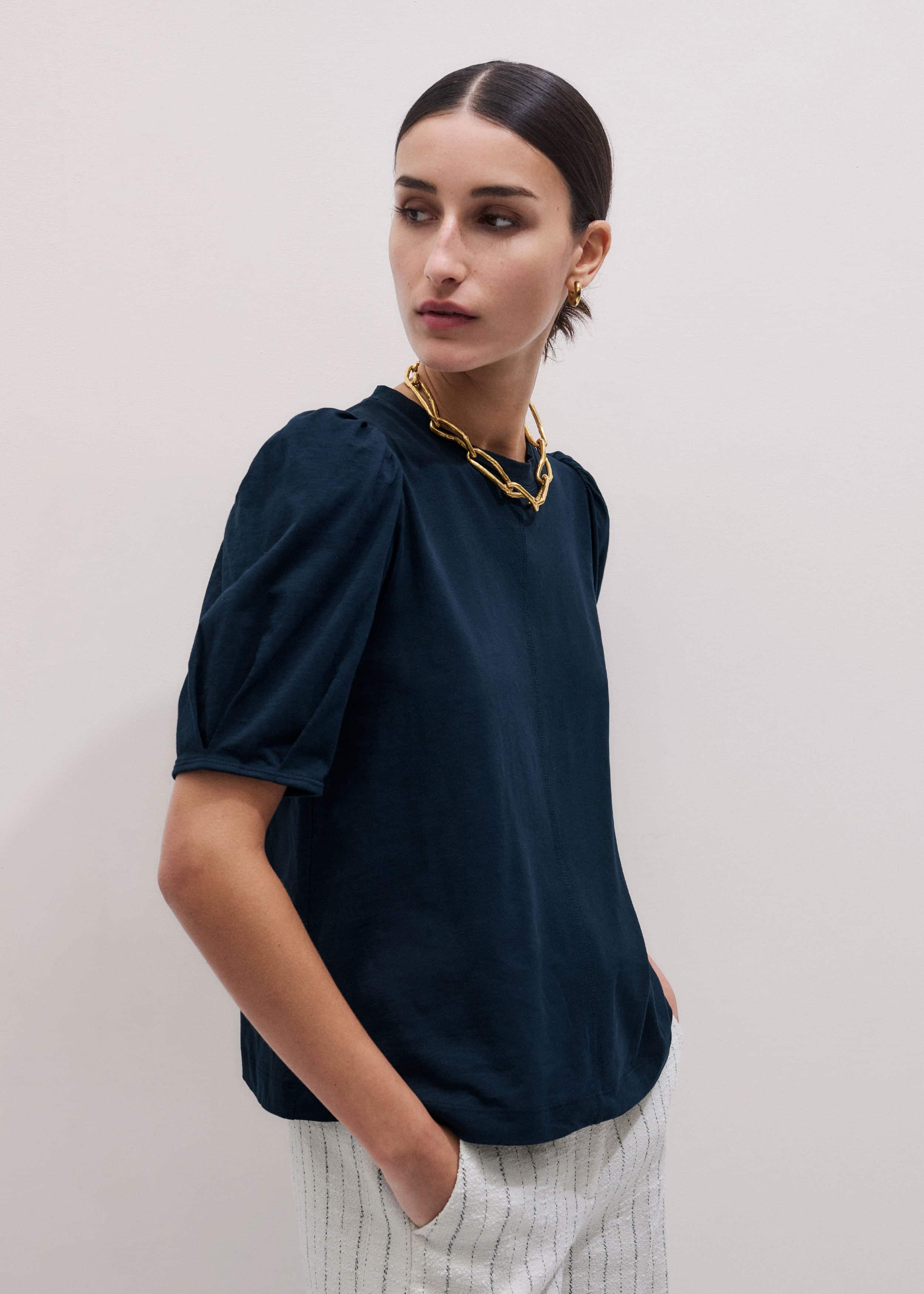 Navy Feminine Sleeve Swing Top