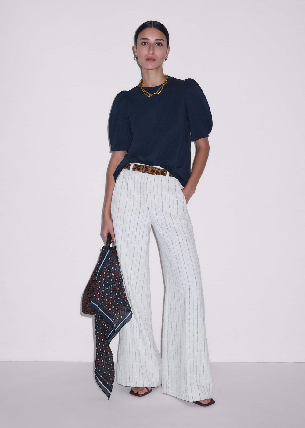 Navy Feminine Sleeve Swing Top