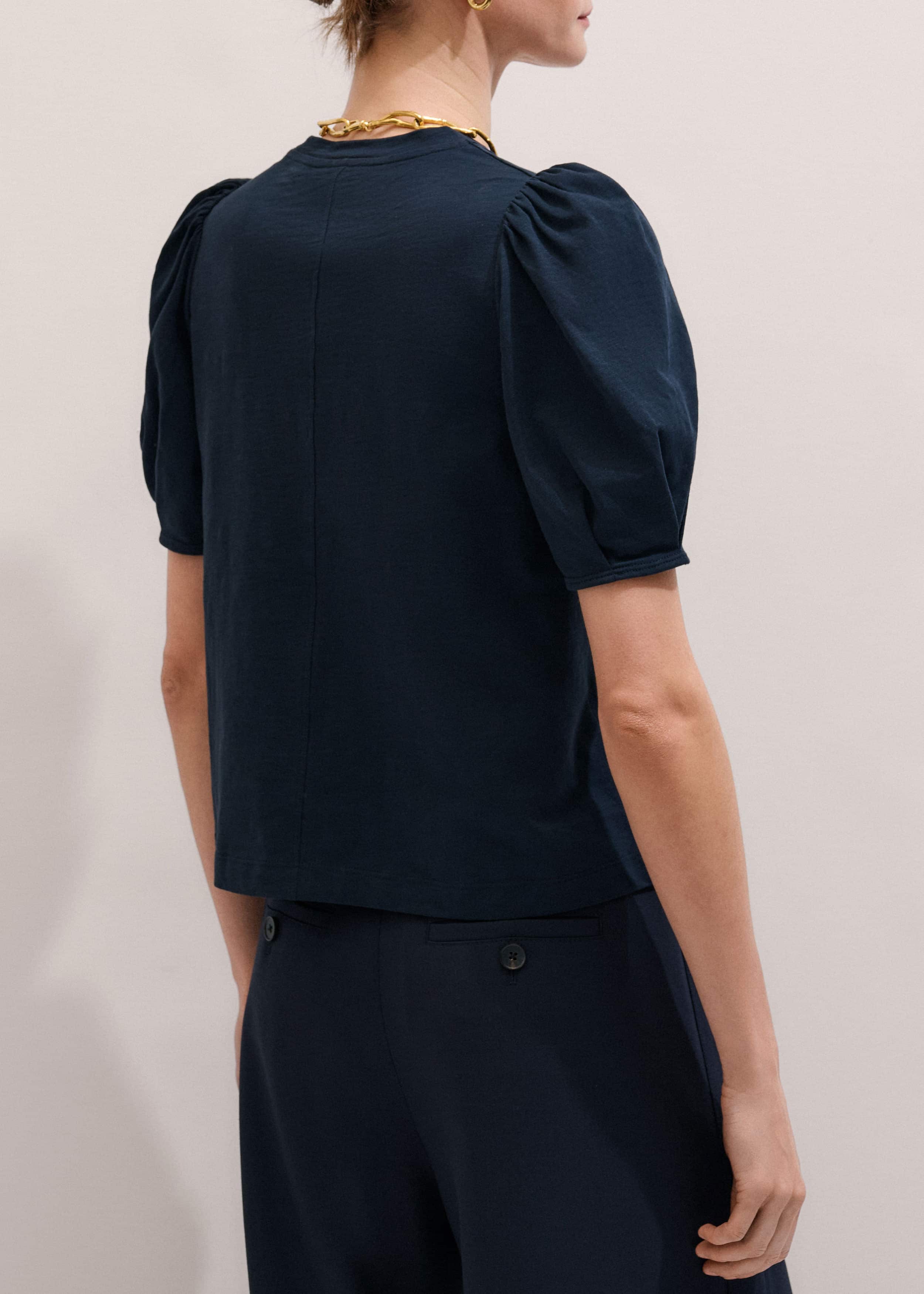 Navy Feminine Sleeve Swing Top