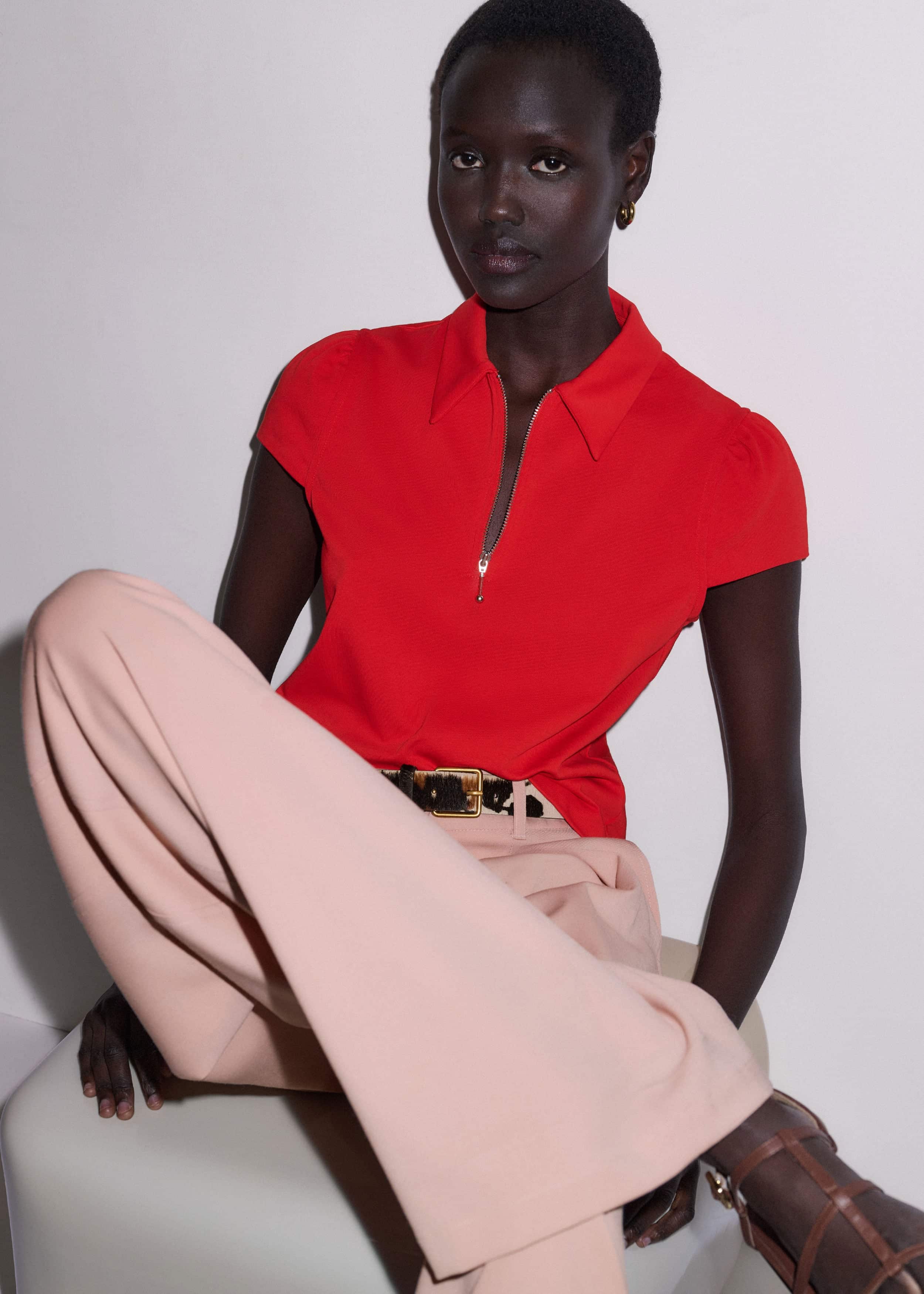Red Cap Sleeve Polo Top