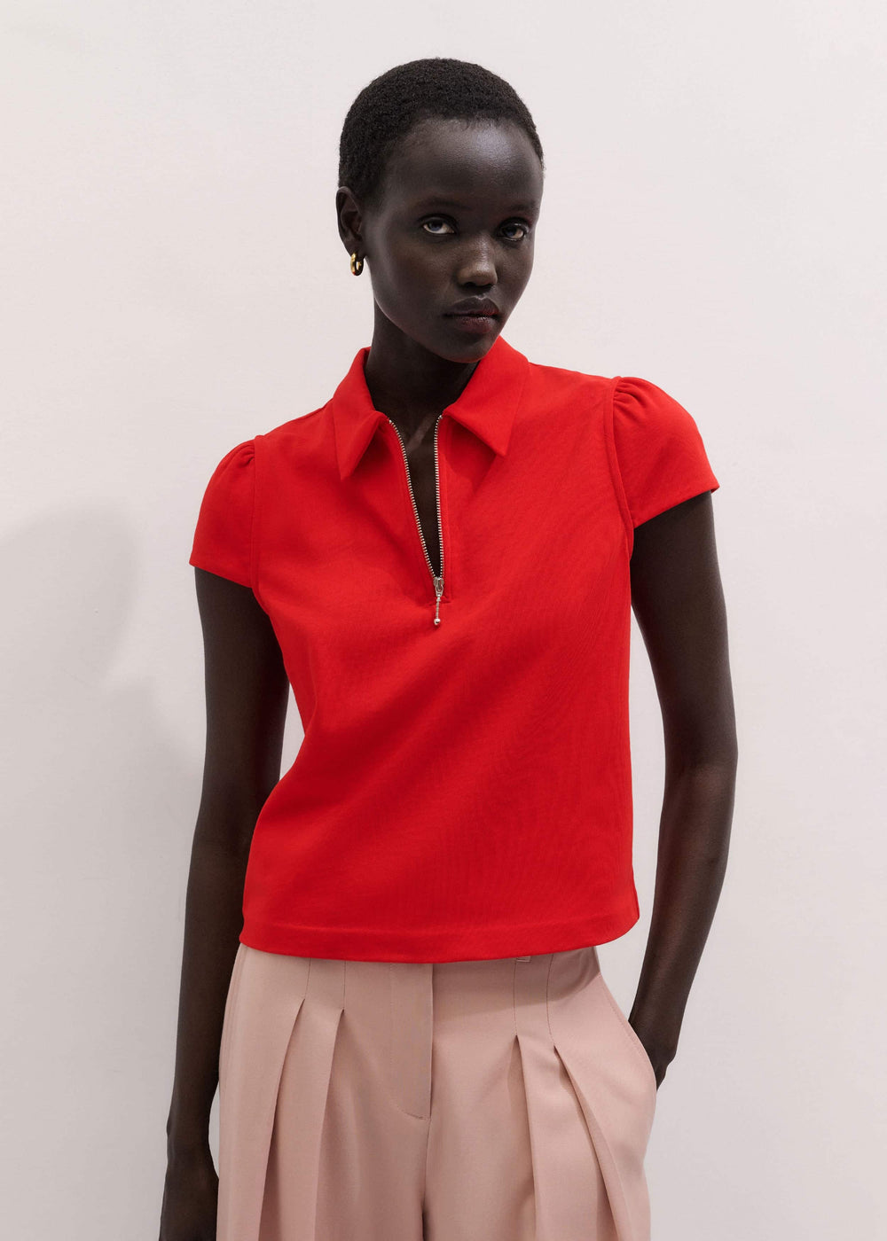 Red Cap Sleeve Polo Top
