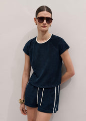 Navy Toweling Rib Trim Baby Tee