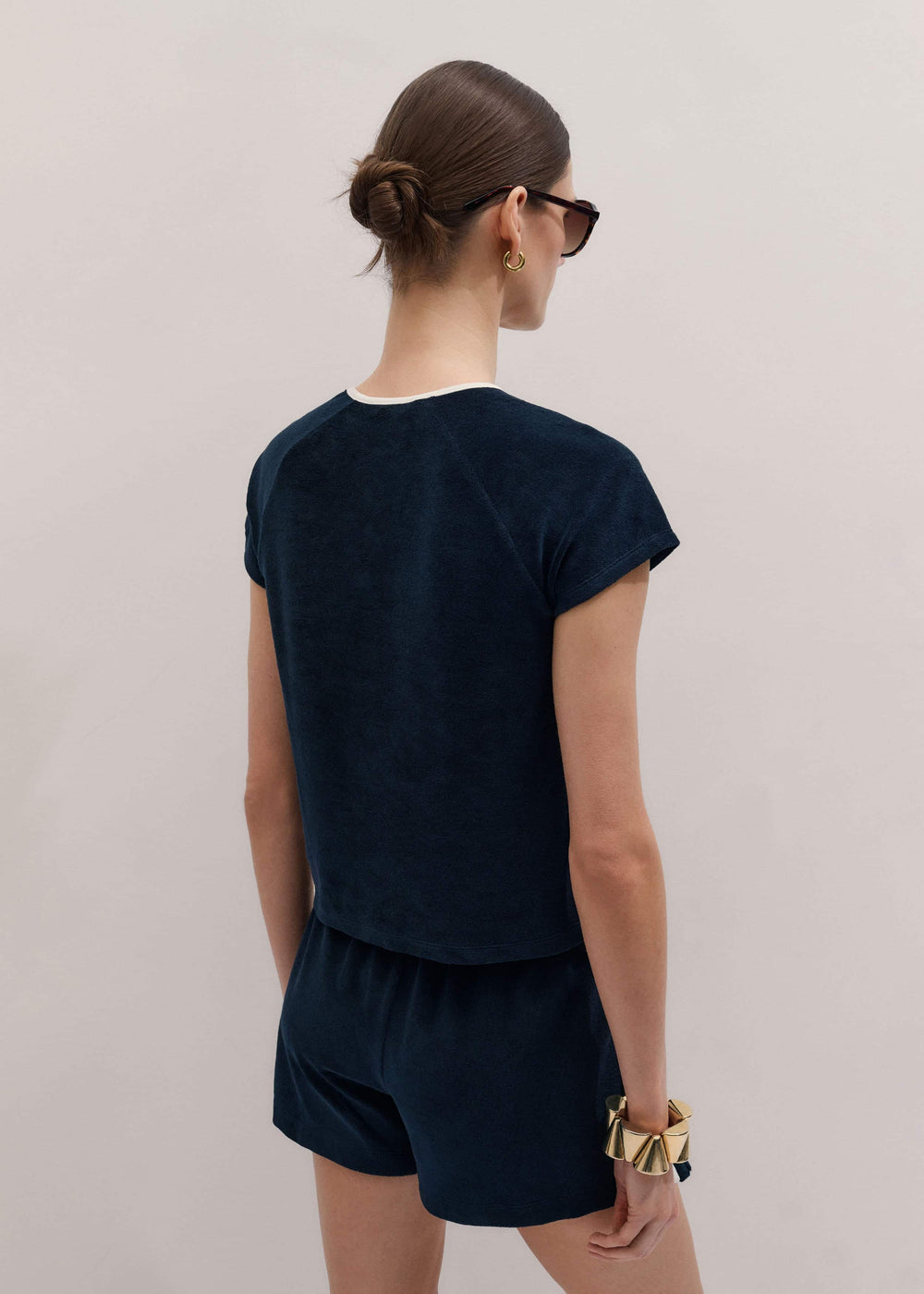 Navy Toweling Rib Trim Baby Tee