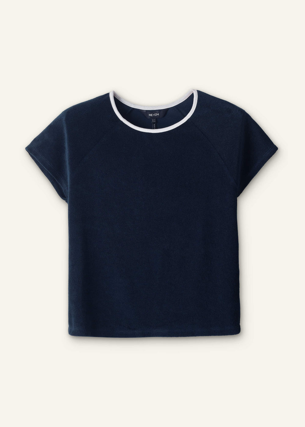 Navy Toweling Rib Trim Baby Tee