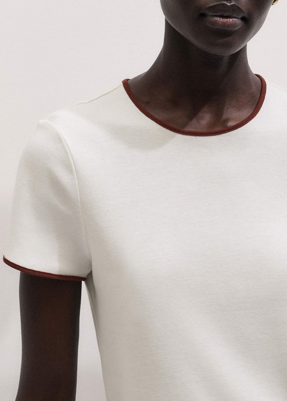 Cream Contrast Trim Slim Tee
