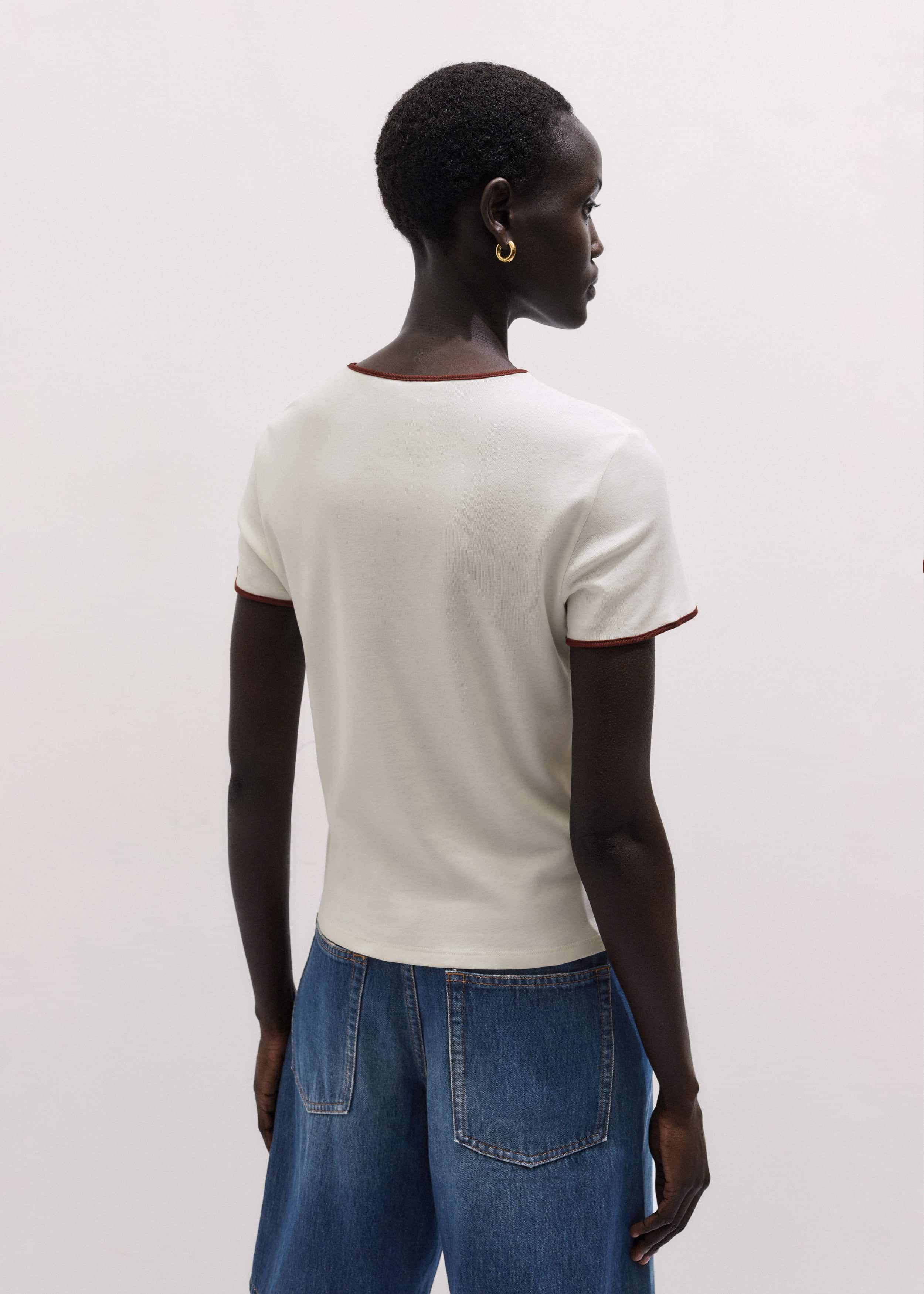 Cream Contrast Trim Slim Tee