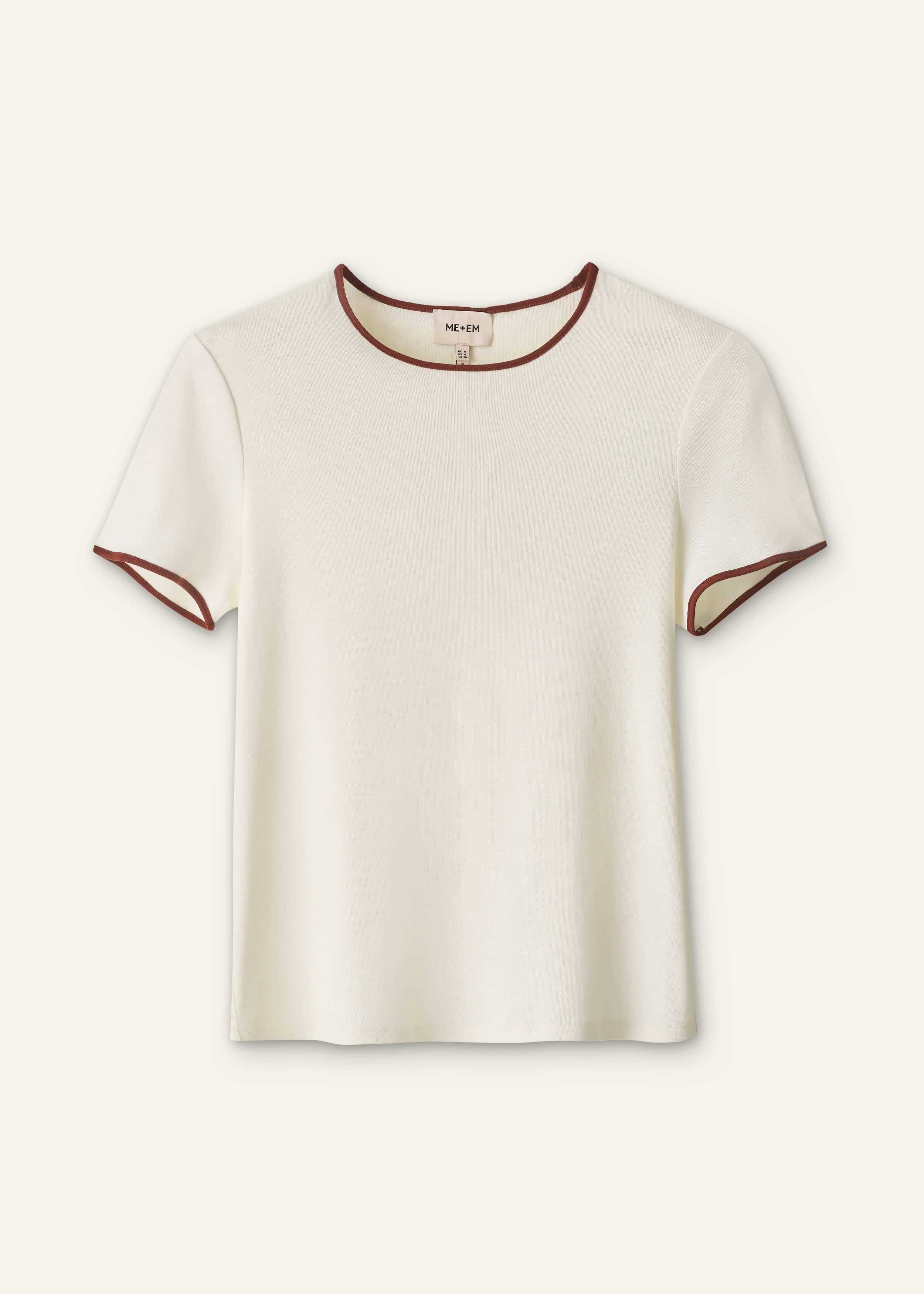 Cream Contrast Trim Slim Tee