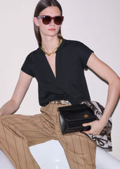 Black Open Placket Swing Top